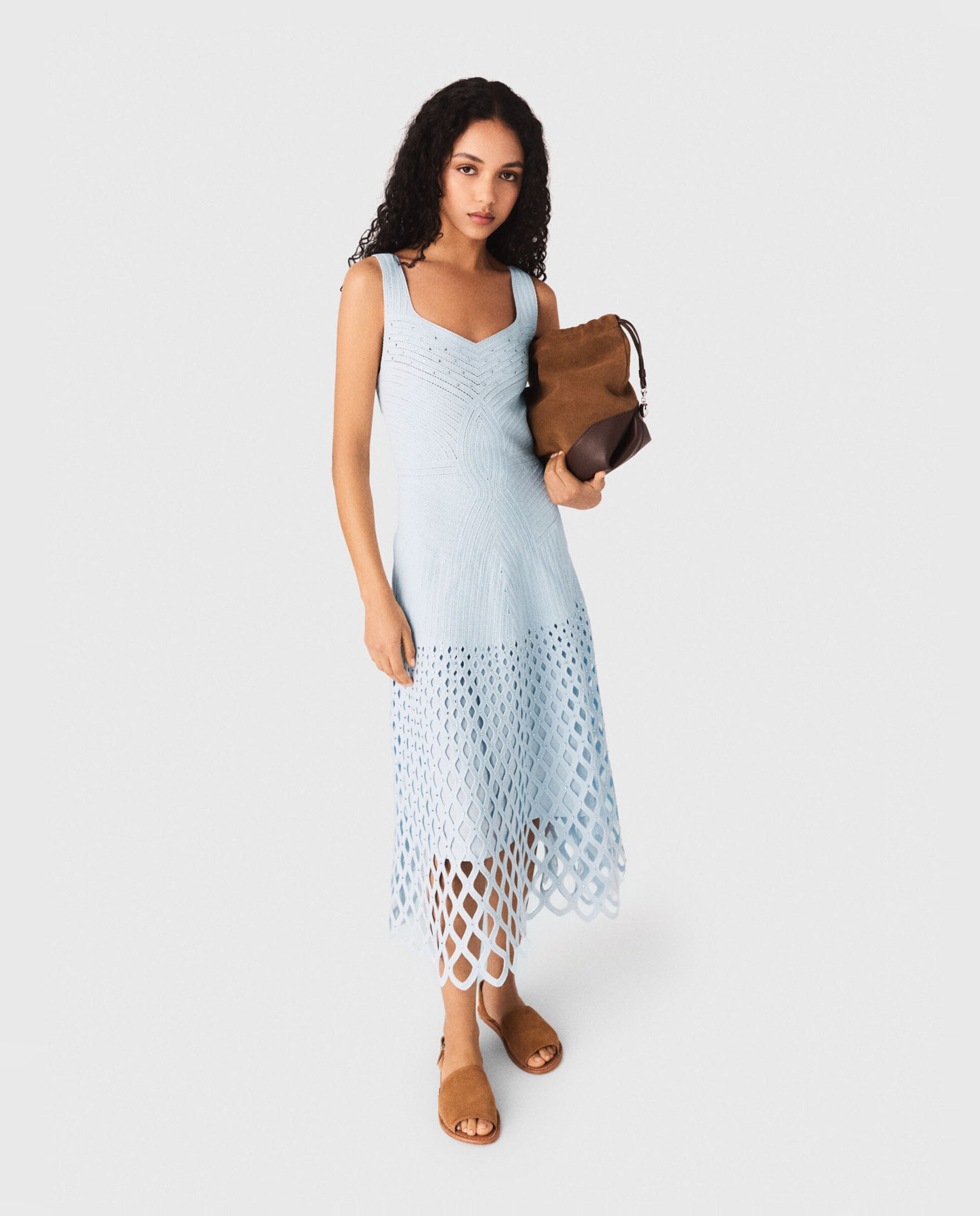 Vestido midi de ganchillo con forro desmontable - Maje - Azul claro Azul claro-5