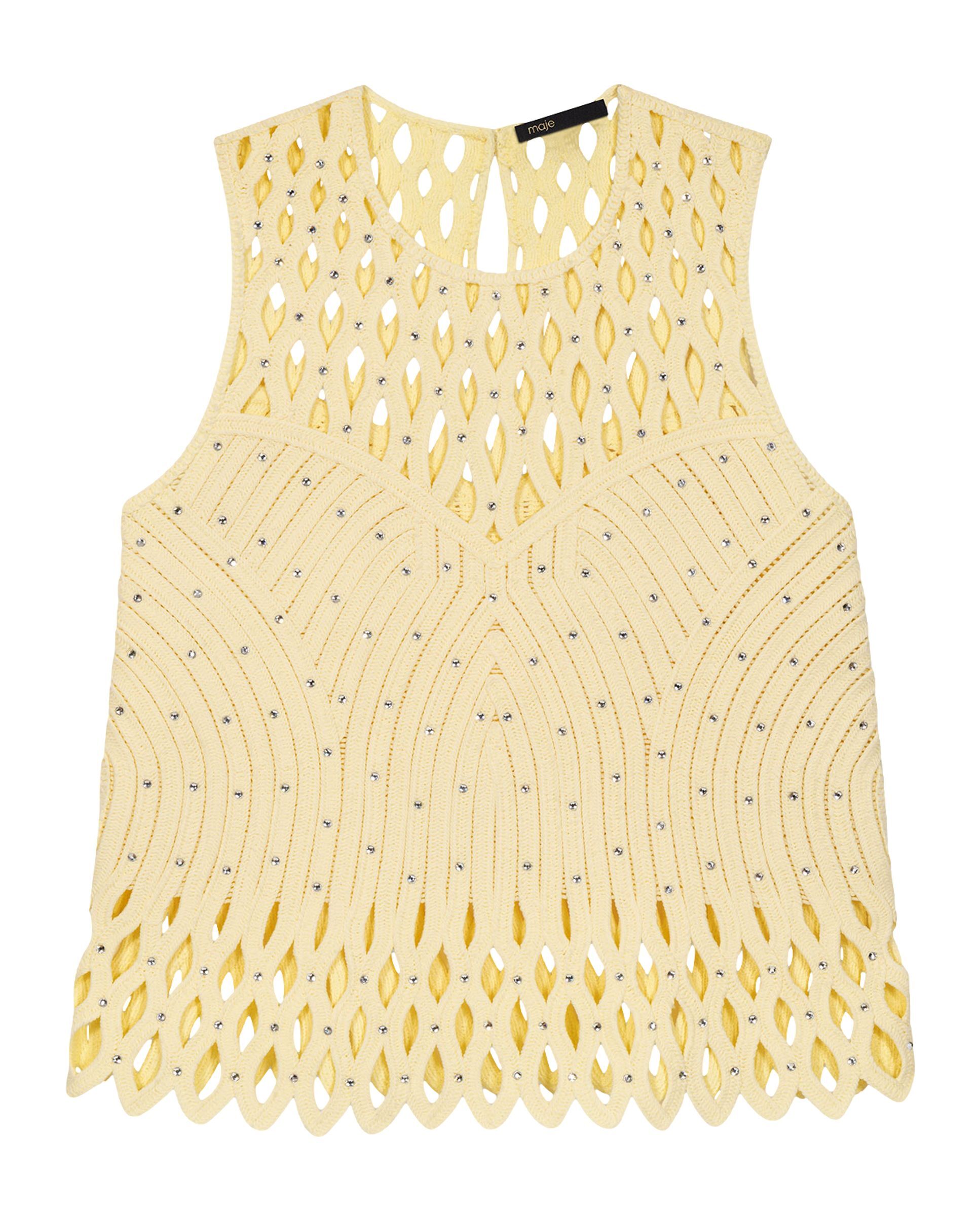 Top de mujer sin mangas con pedrería plateada - Maje - Amarillo Amarillo-7