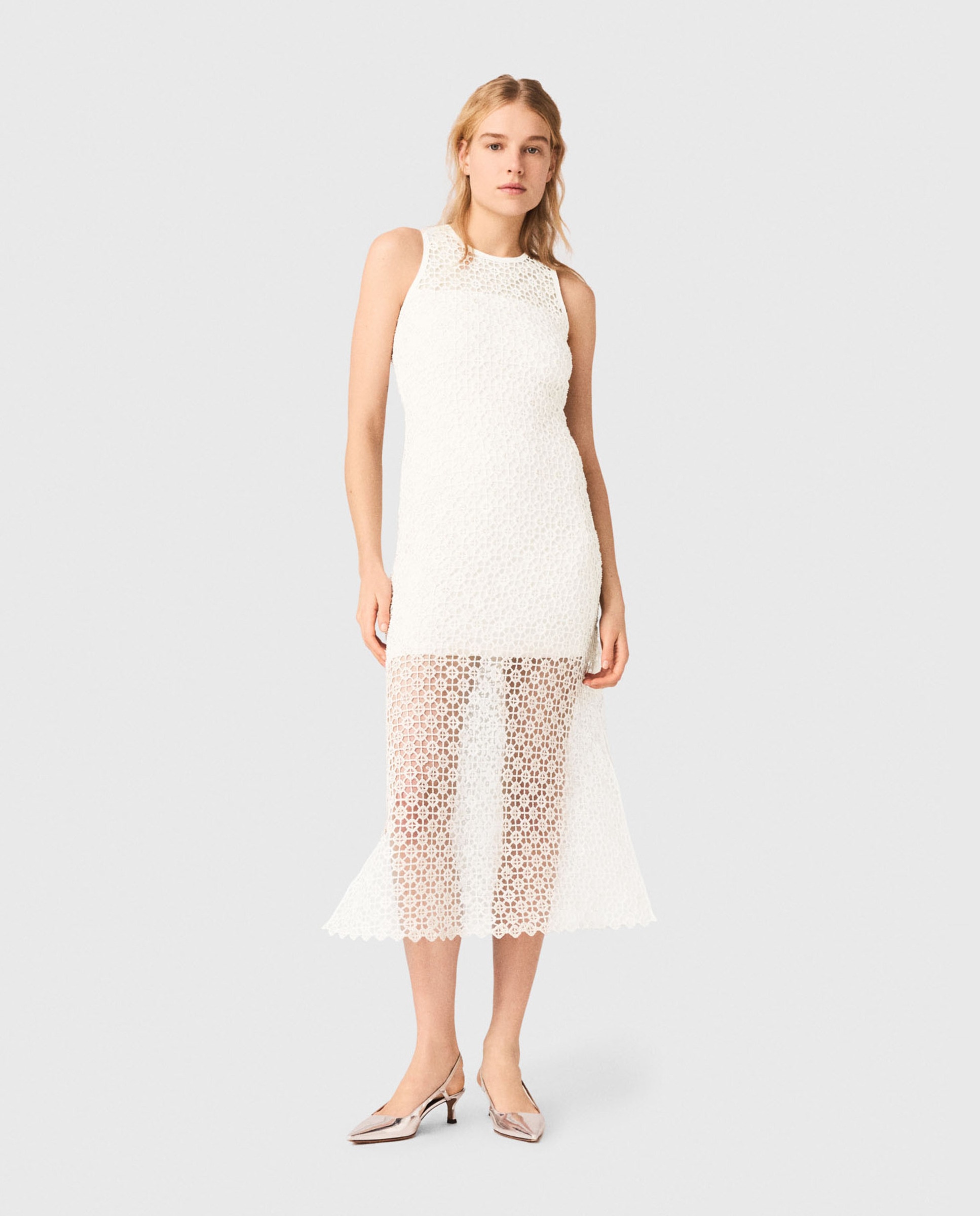 Maje - Vestido largo sin mangas de ganchillo y strass.