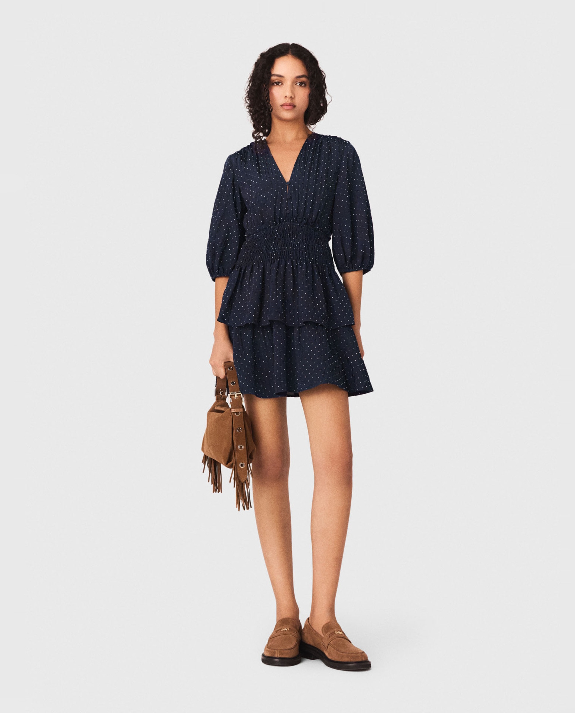 Maje - Vestido corto fit-and-flare con volantes.