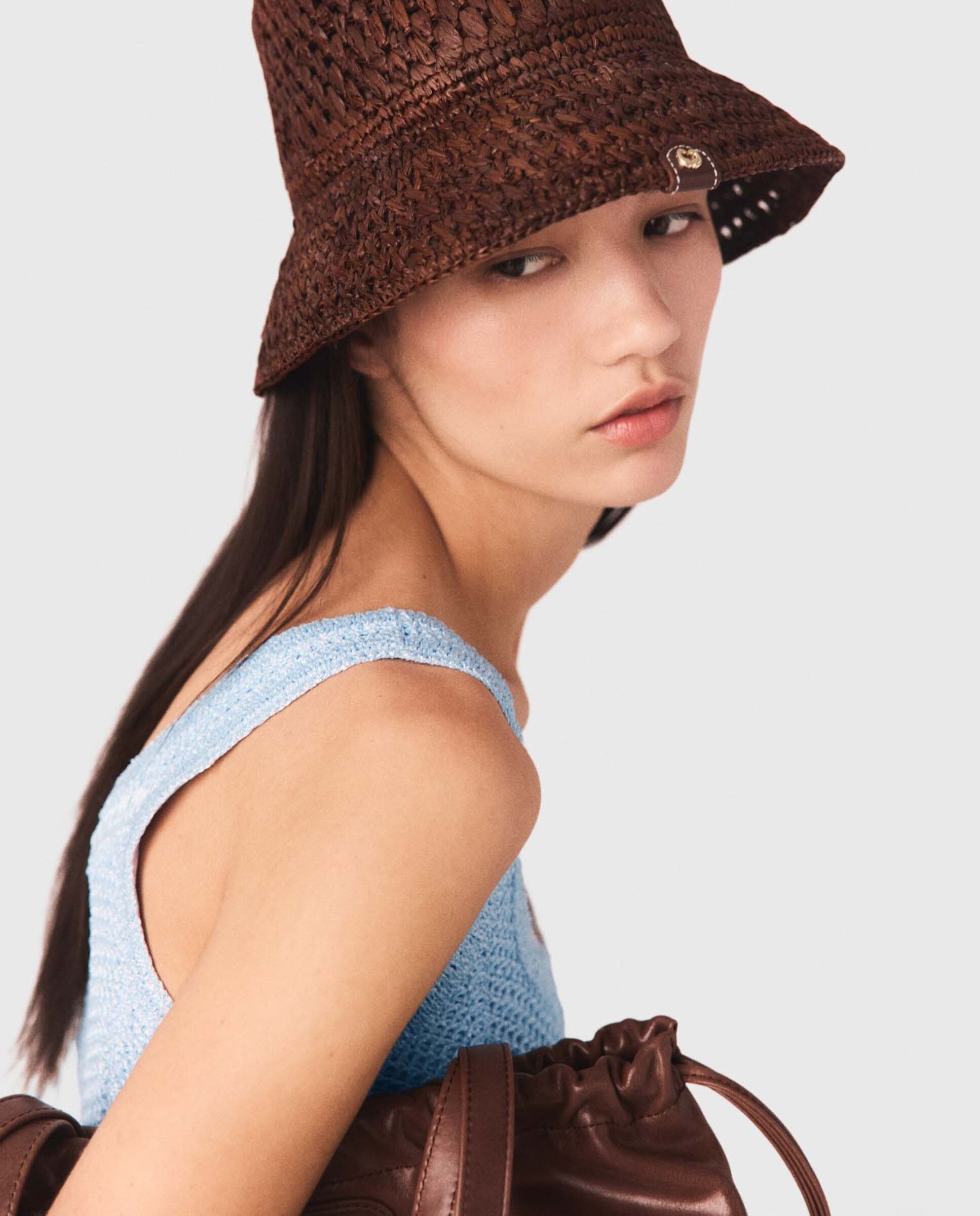 Gorro bob de mujer de rafia natural con cordón ajustable - Maje - Marrón chocolate Marrón chocolate-2