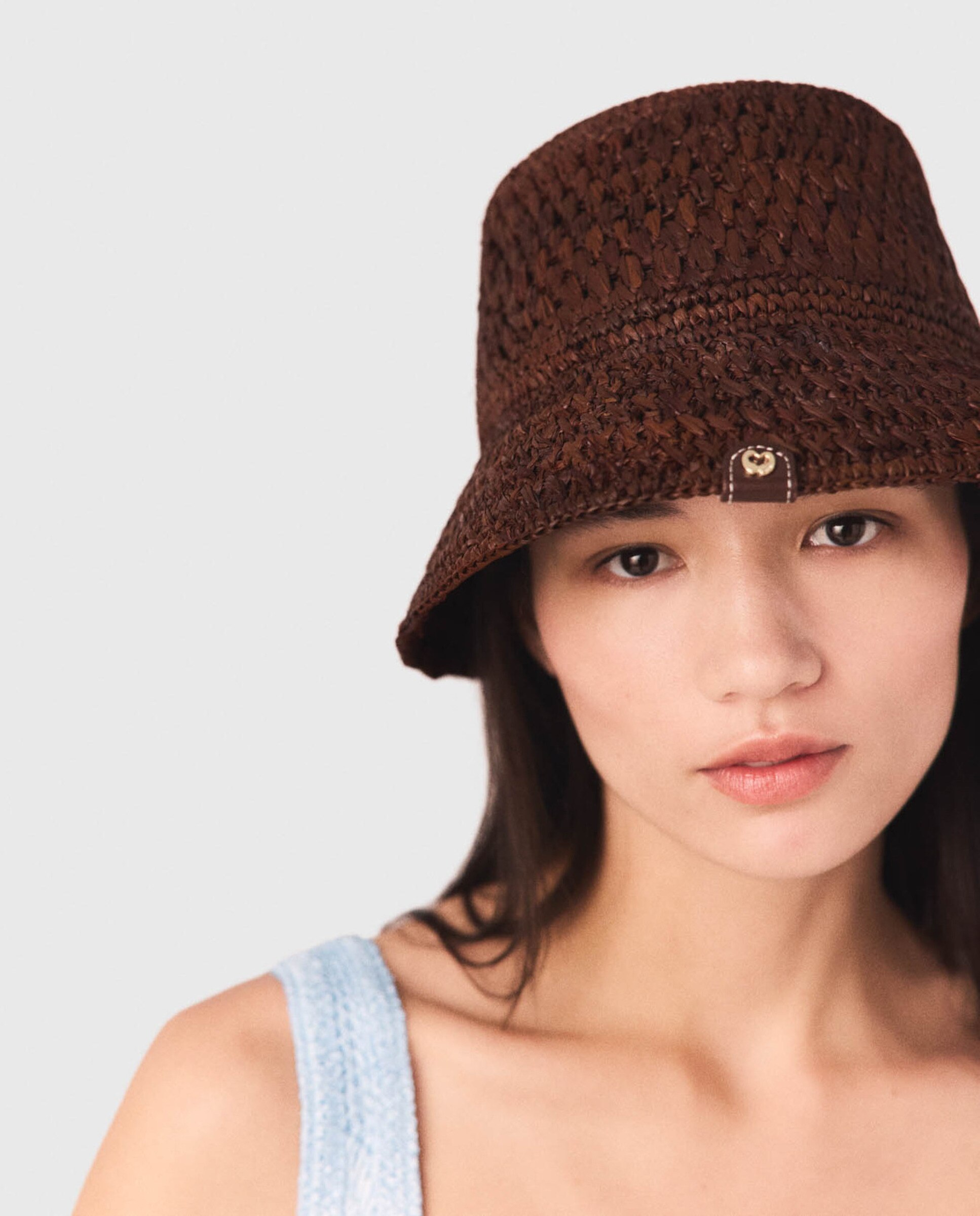 Gorro bob de mujer de rafia natural con cordón ajustable - Maje - Marrón chocolate Marrón chocolate-3