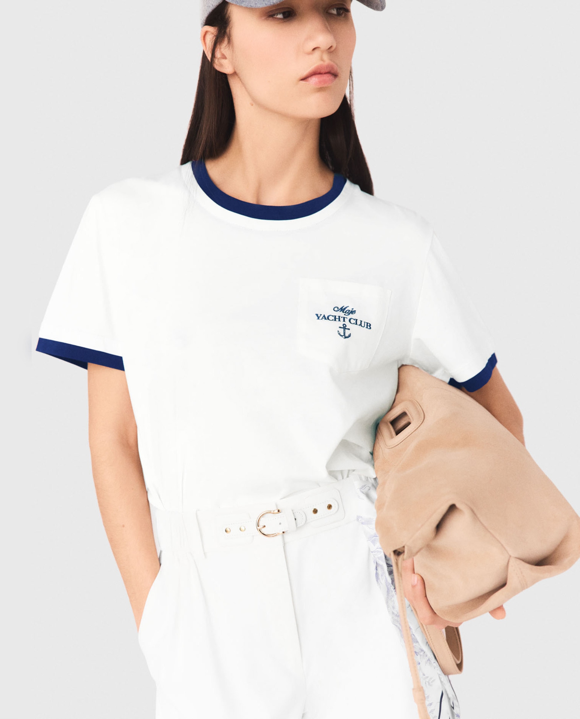 Maje - Camiseta de mujer con logo efecto superpuesto.