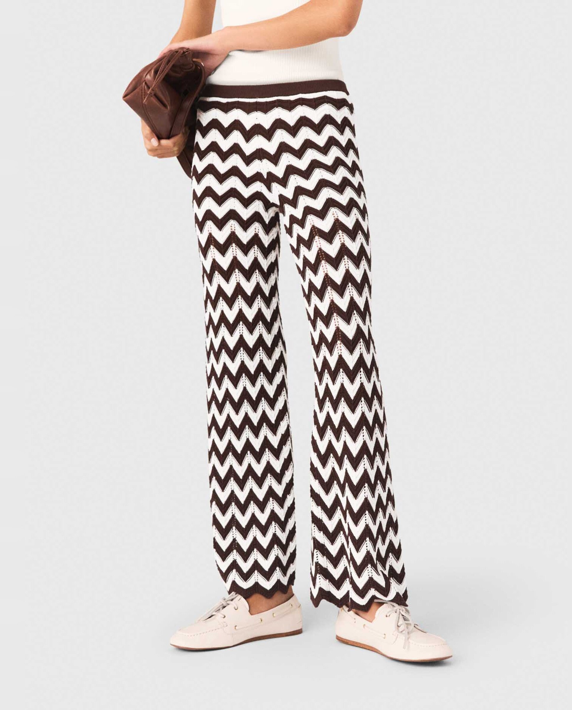 Pantalón de mujer con lino fluido y talle alto - Maje - Marrón Marrón-2