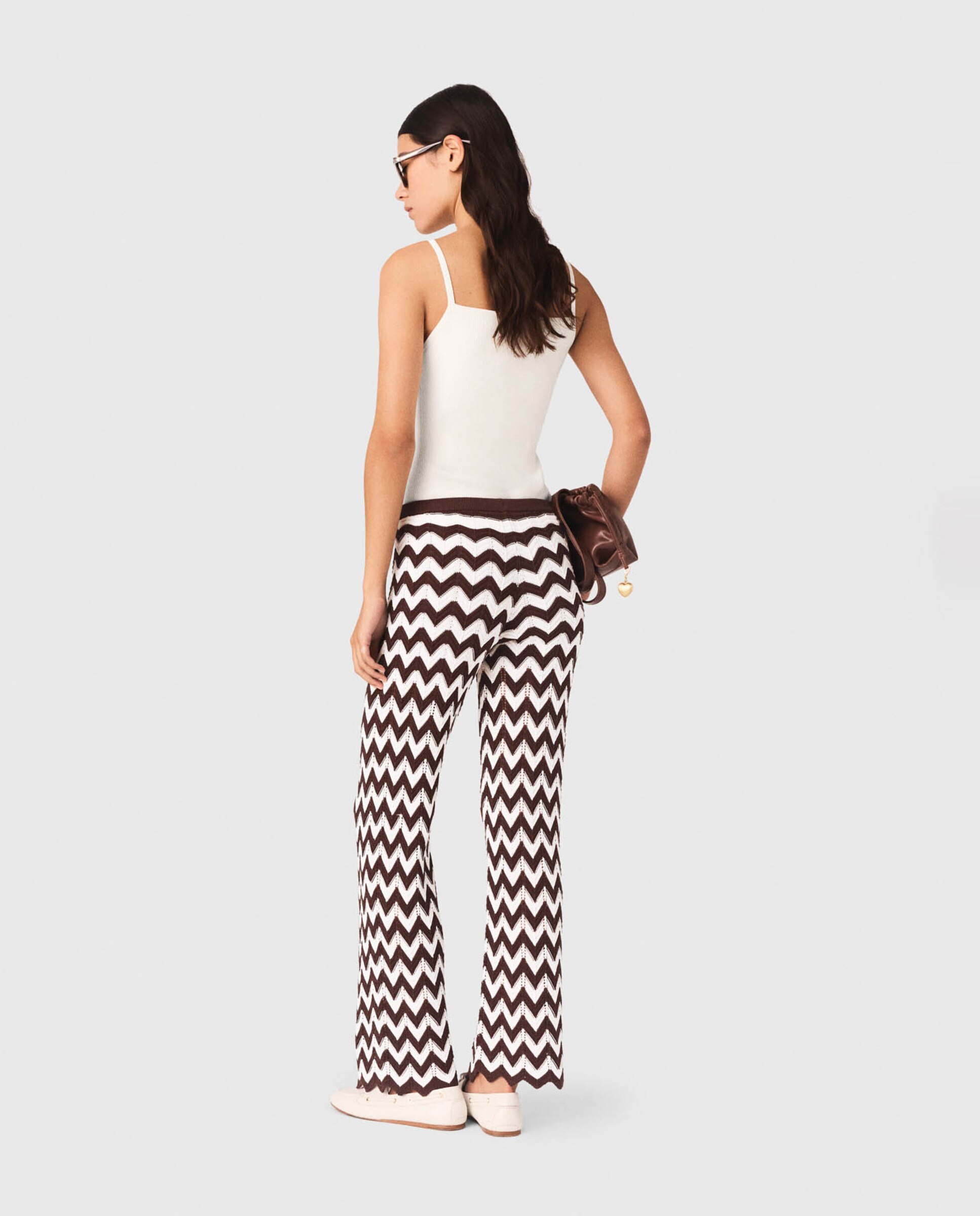 Pantalón de mujer con lino fluido y talle alto - Maje - Marrón Marrón-3