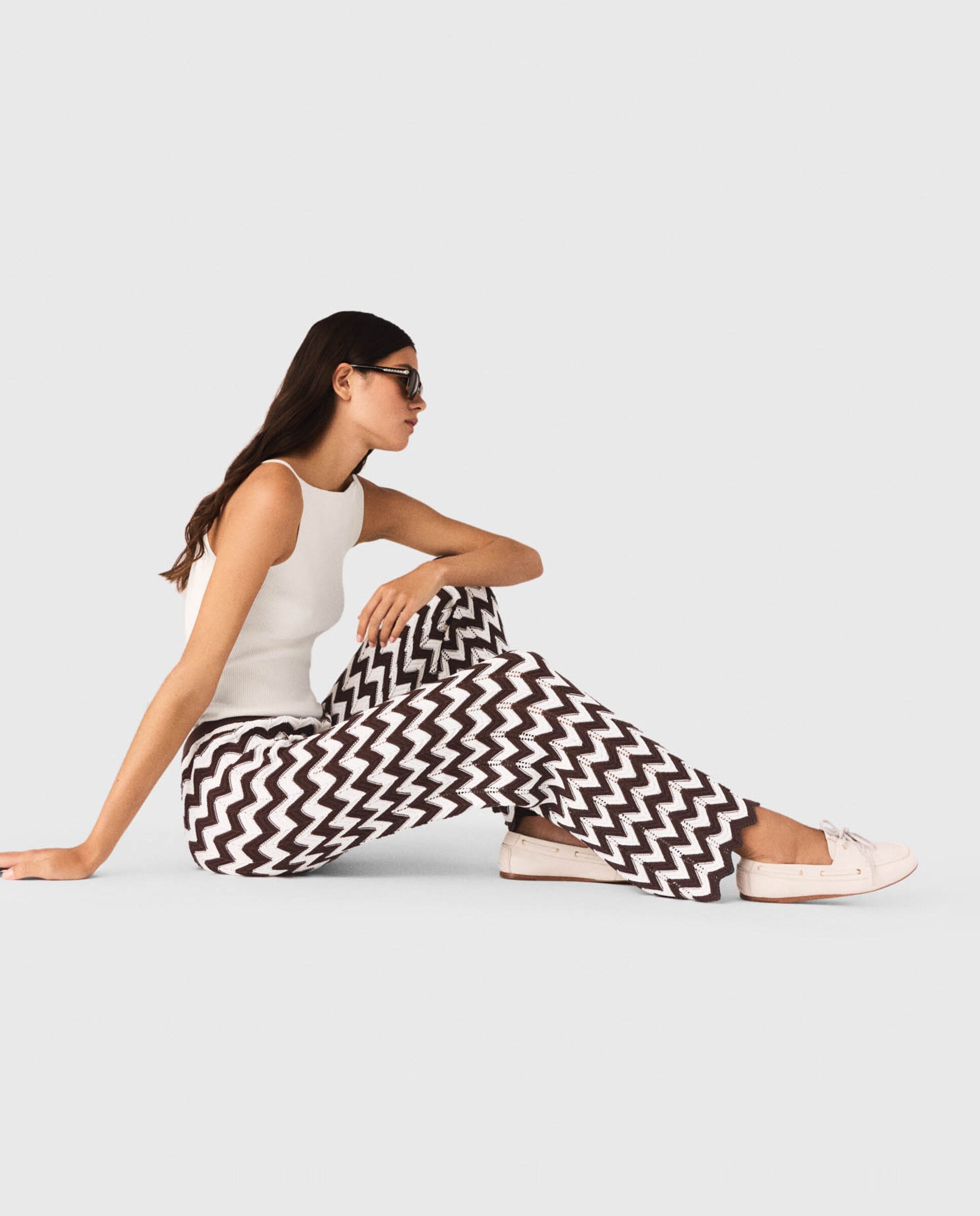 Pantalón de mujer con lino fluido y talle alto - Maje - Marrón Marrón-5