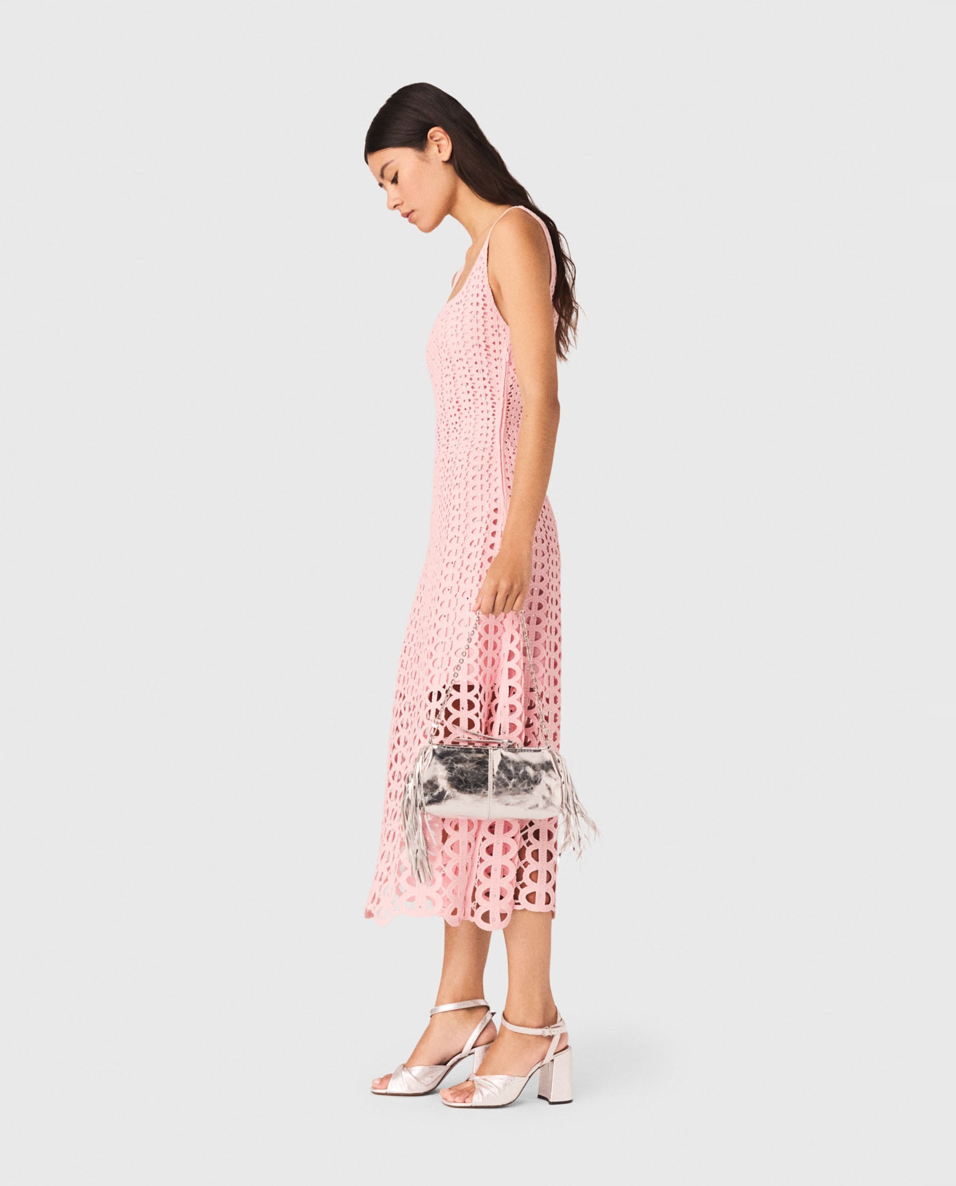 Vestido midi ganchillo con strass - Maje - Rosa claro Rosa claro-2