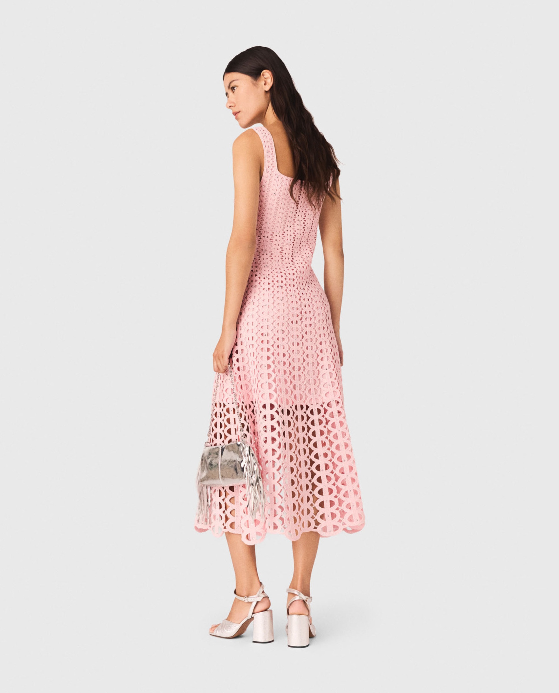 Vestido midi ganchillo con strass - Maje - Rosa claro Rosa claro-3