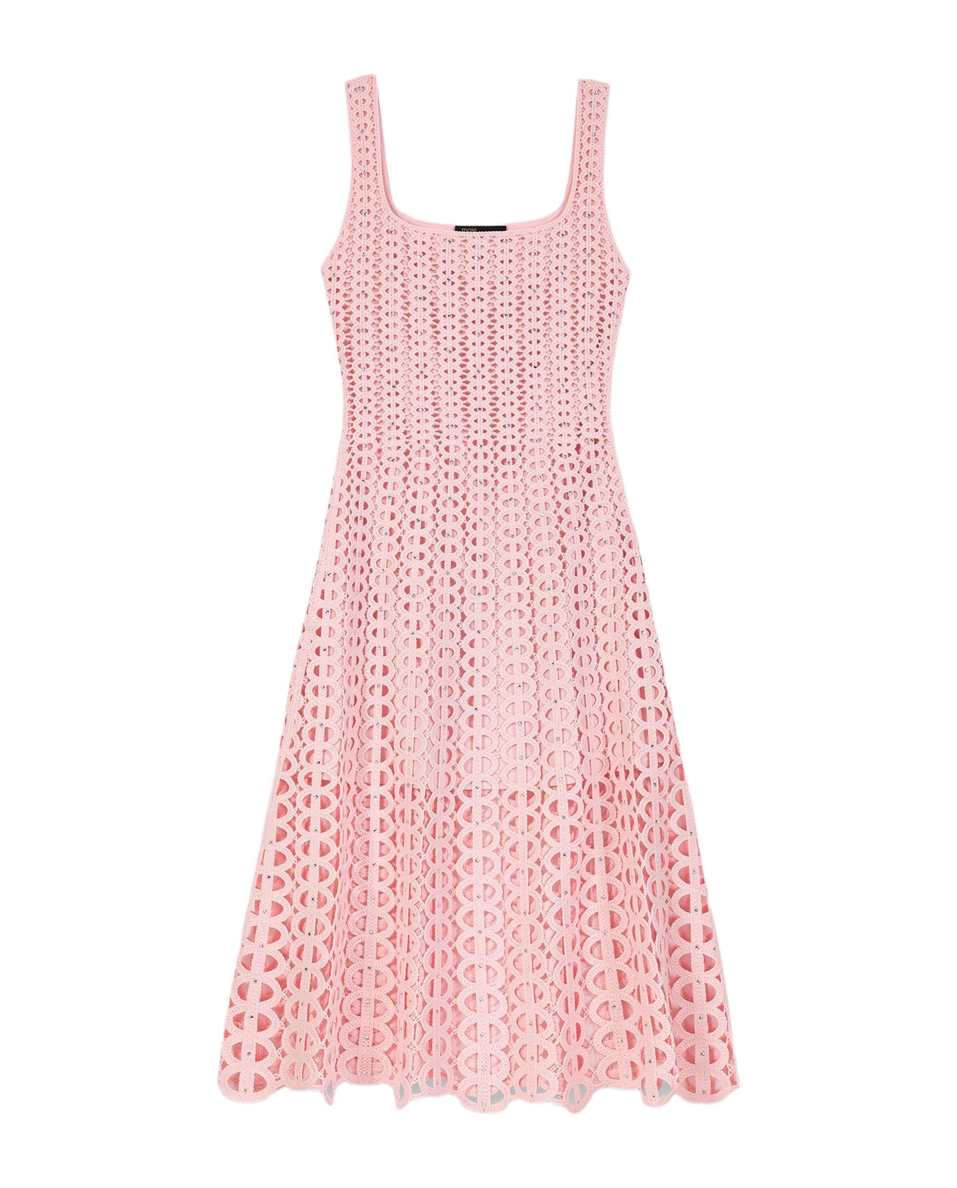 Vestido midi ganchillo con strass - Maje - Rosa claro Rosa claro-8