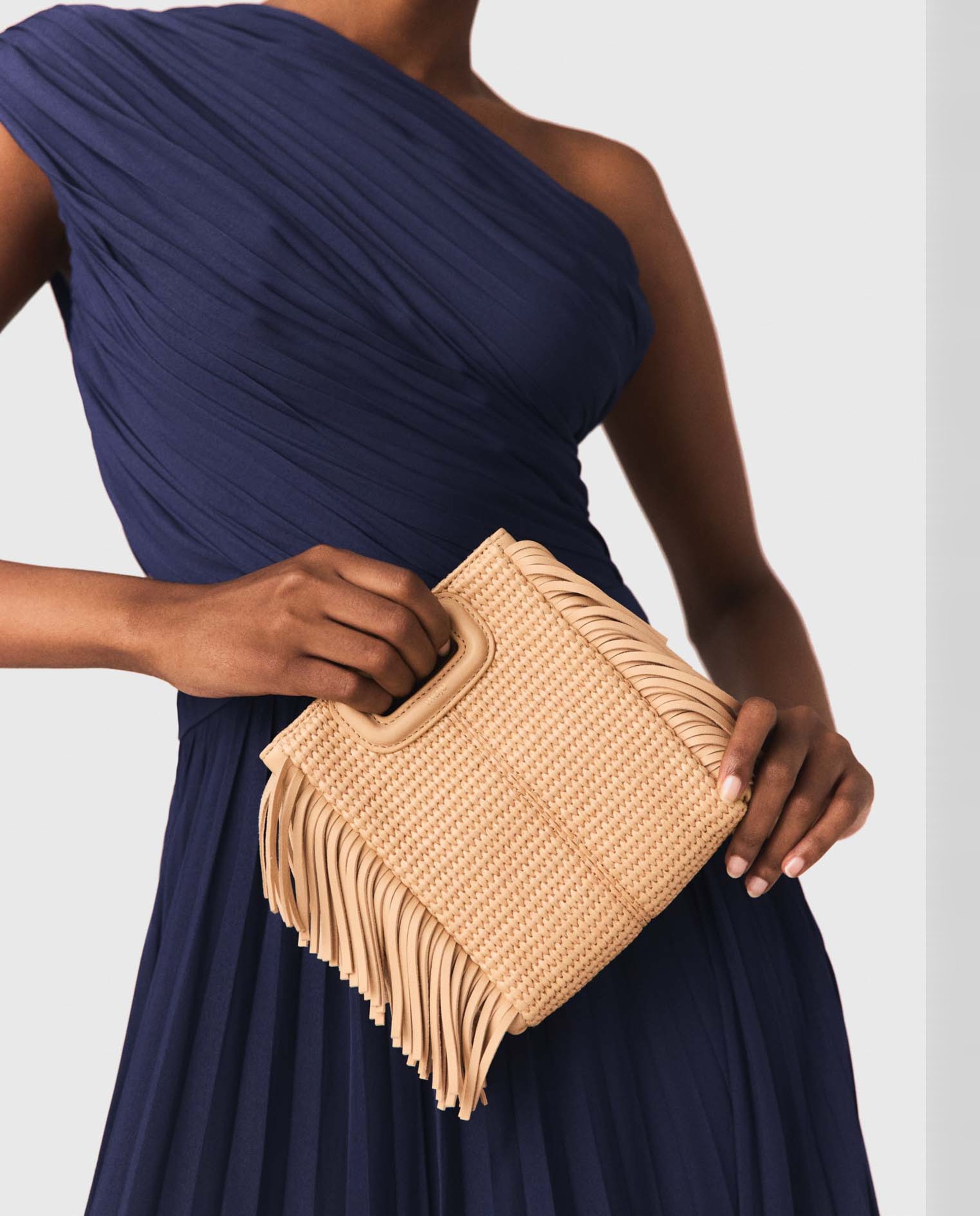 Bolso de mano m mini de efecto rafia con cierre magnético y multiposición - Maje - Beige Beige-3