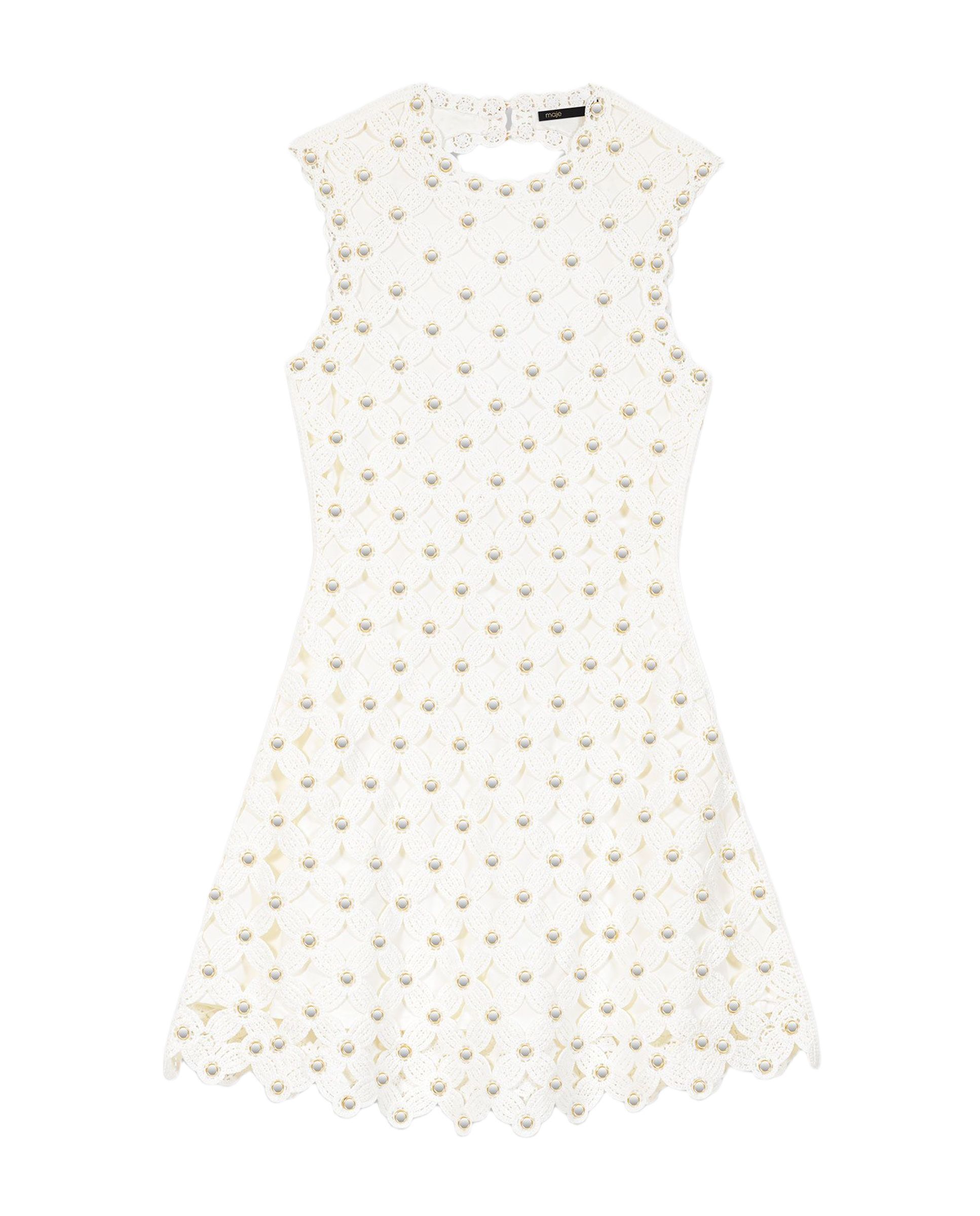 Vestido corto de ganchillo con espejos - Maje - Blanco Blanco-7