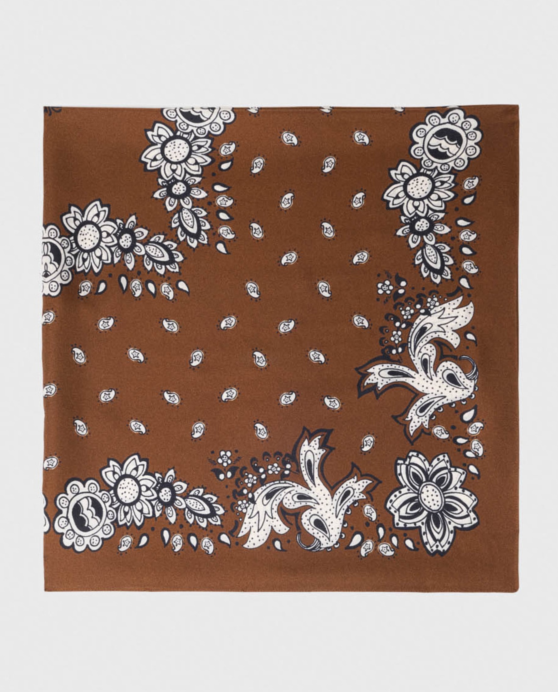 Pañuelo de mujer de seda estampado bandana grande - Maje - Marrón Marrón-4