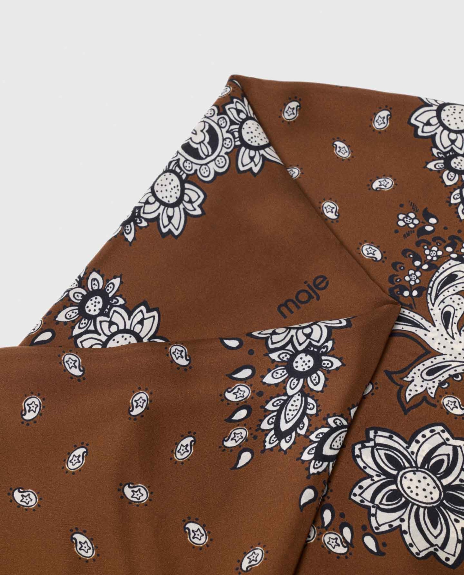 Pañuelo de mujer de seda estampado bandana grande - Maje - Marrón Marrón-5