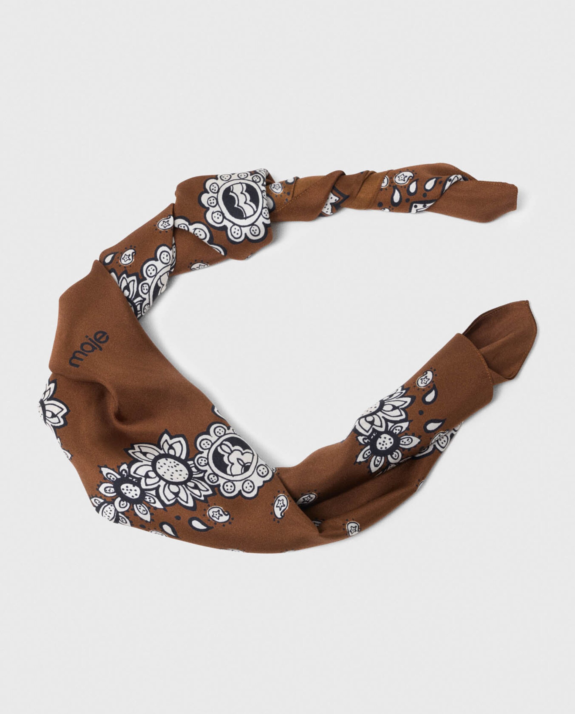 Pañuelo de mujer de seda estampado bandana grande - Maje - Marrón Marrón-6