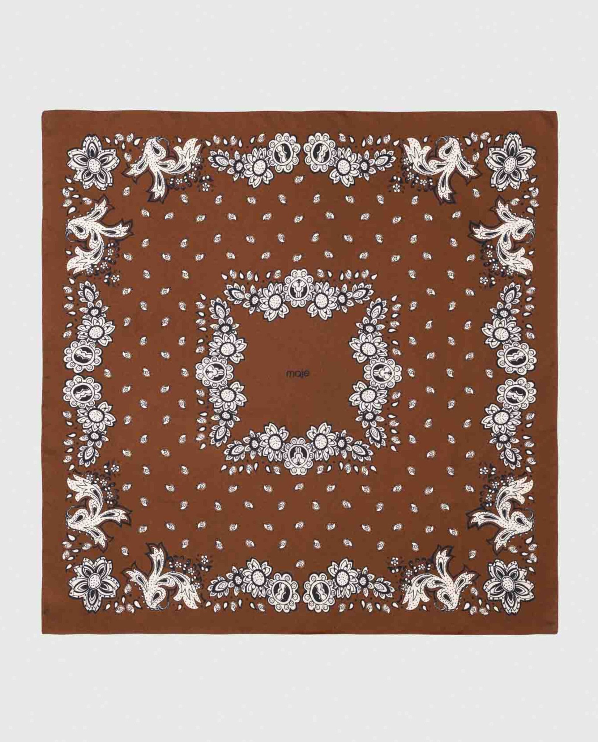 Pañuelo de mujer de seda estampado bandana grande - Maje - Marrón Marrón-7