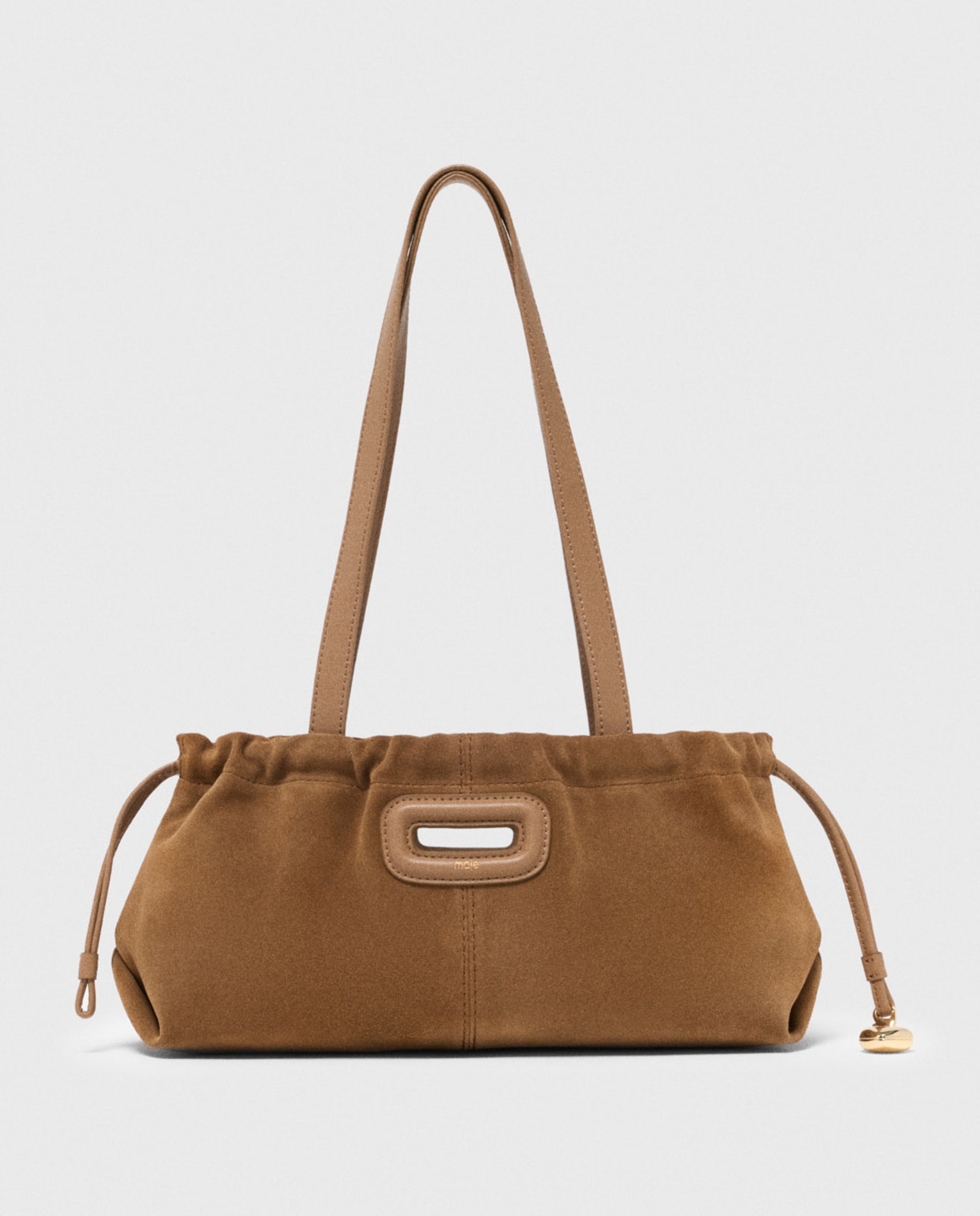 Bolso de hombro milpli gazette de ante con cierre magnético y formato alargado - Maje - Camel Camel-1