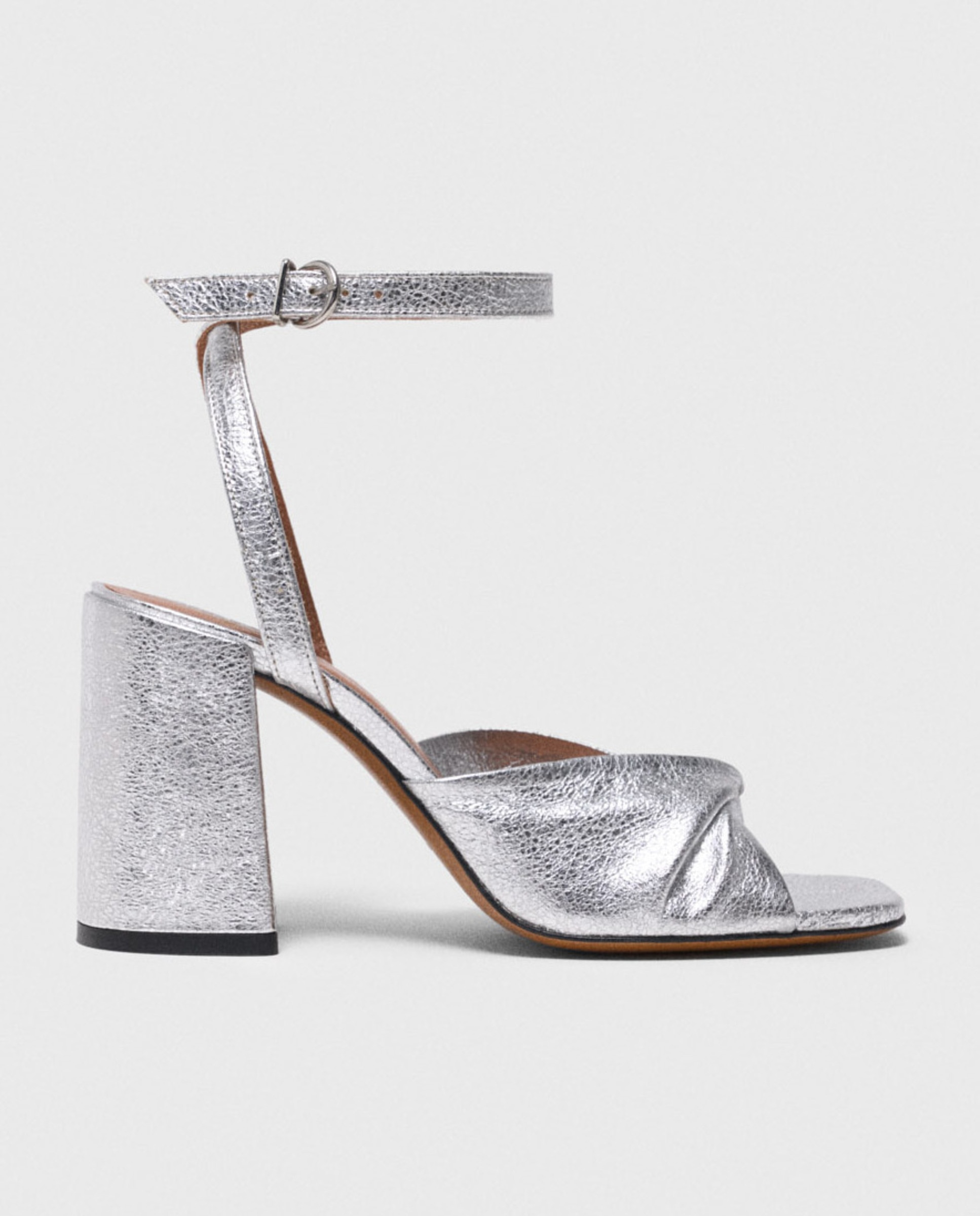 Sandalias de mujer de cuero metalizado con tacón - Maje - Gris Gris-1