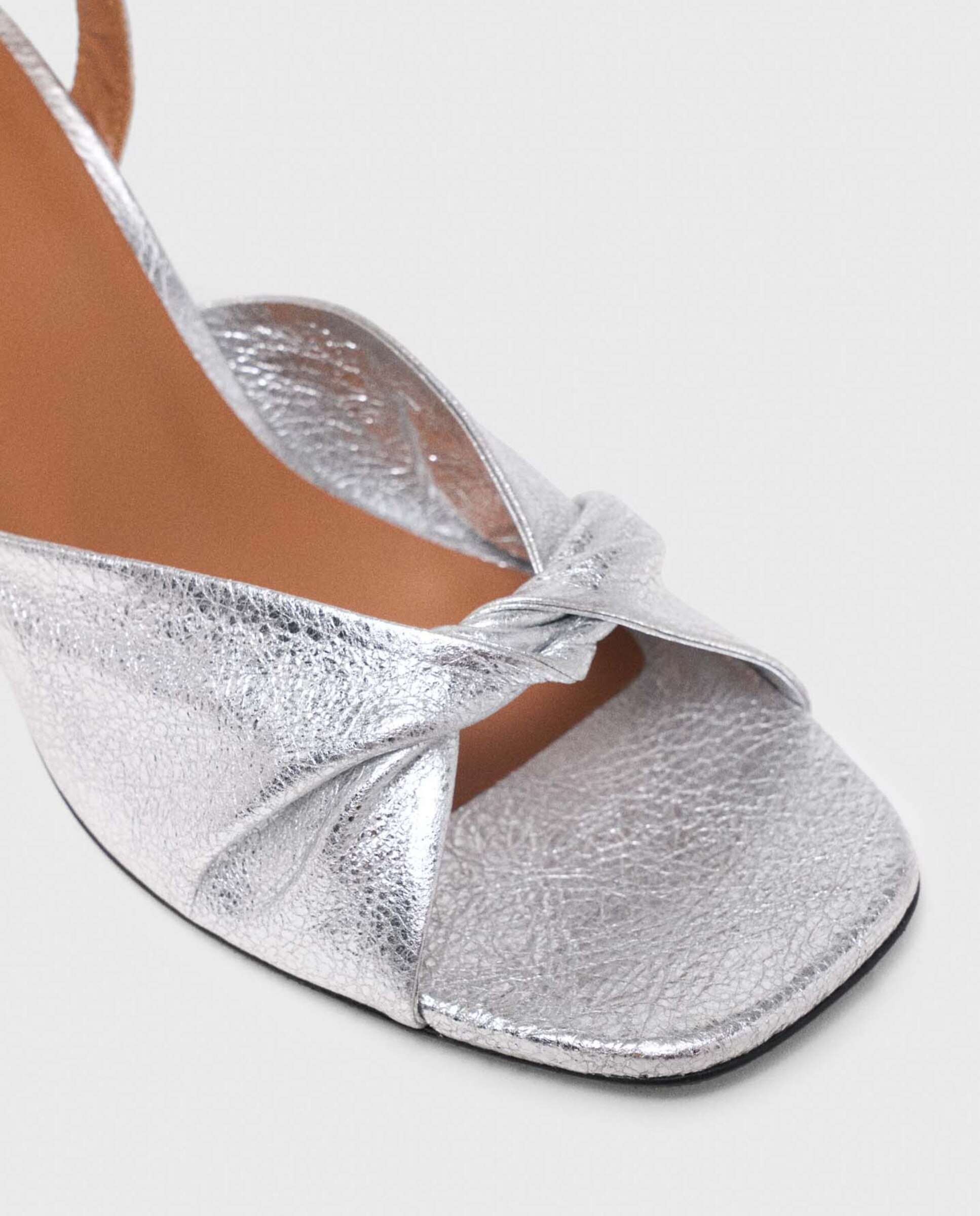 Sandalias de mujer de cuero metalizado con tacón - Maje - Gris Gris-4