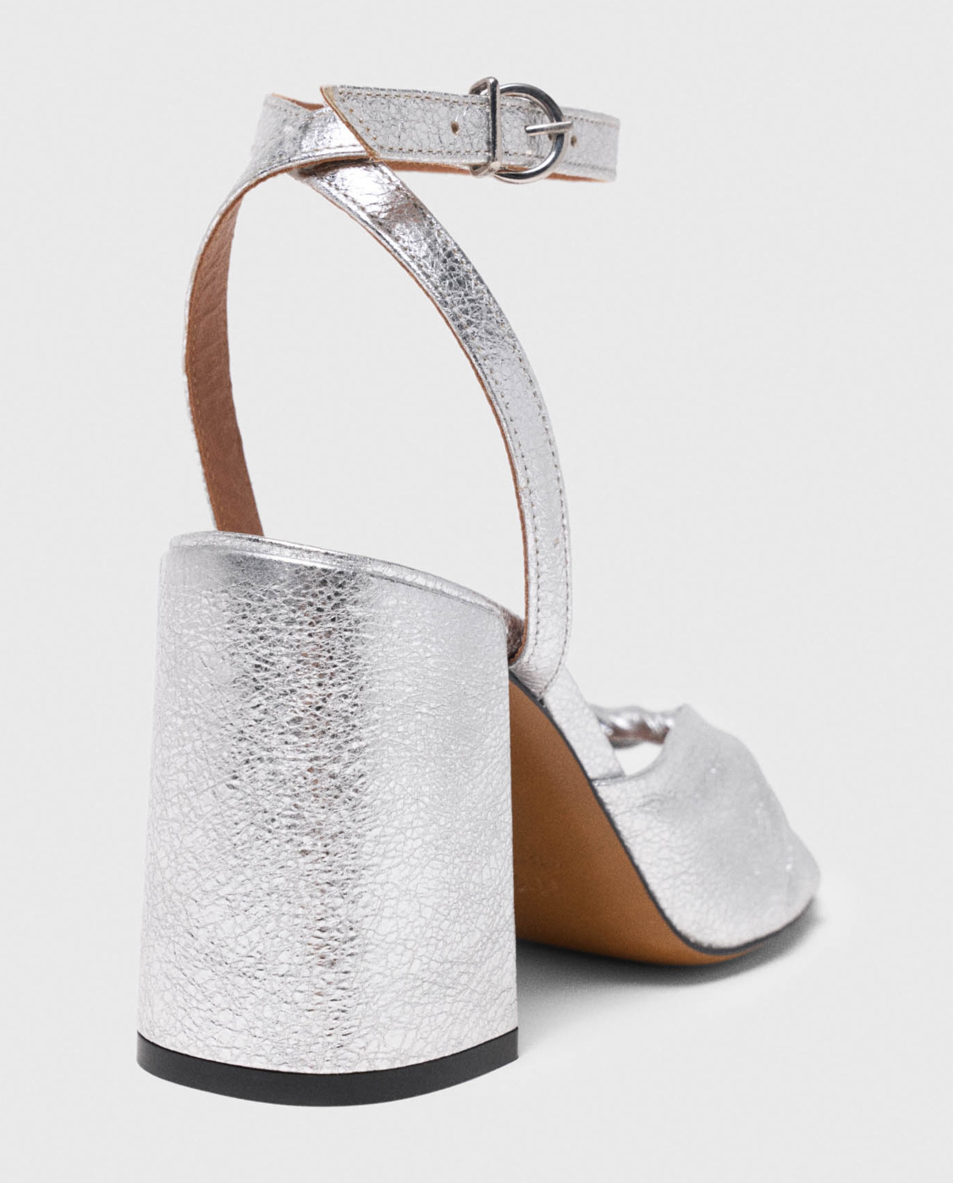 Sandalias de mujer de cuero metalizado con tacón - Maje - Gris Gris-3