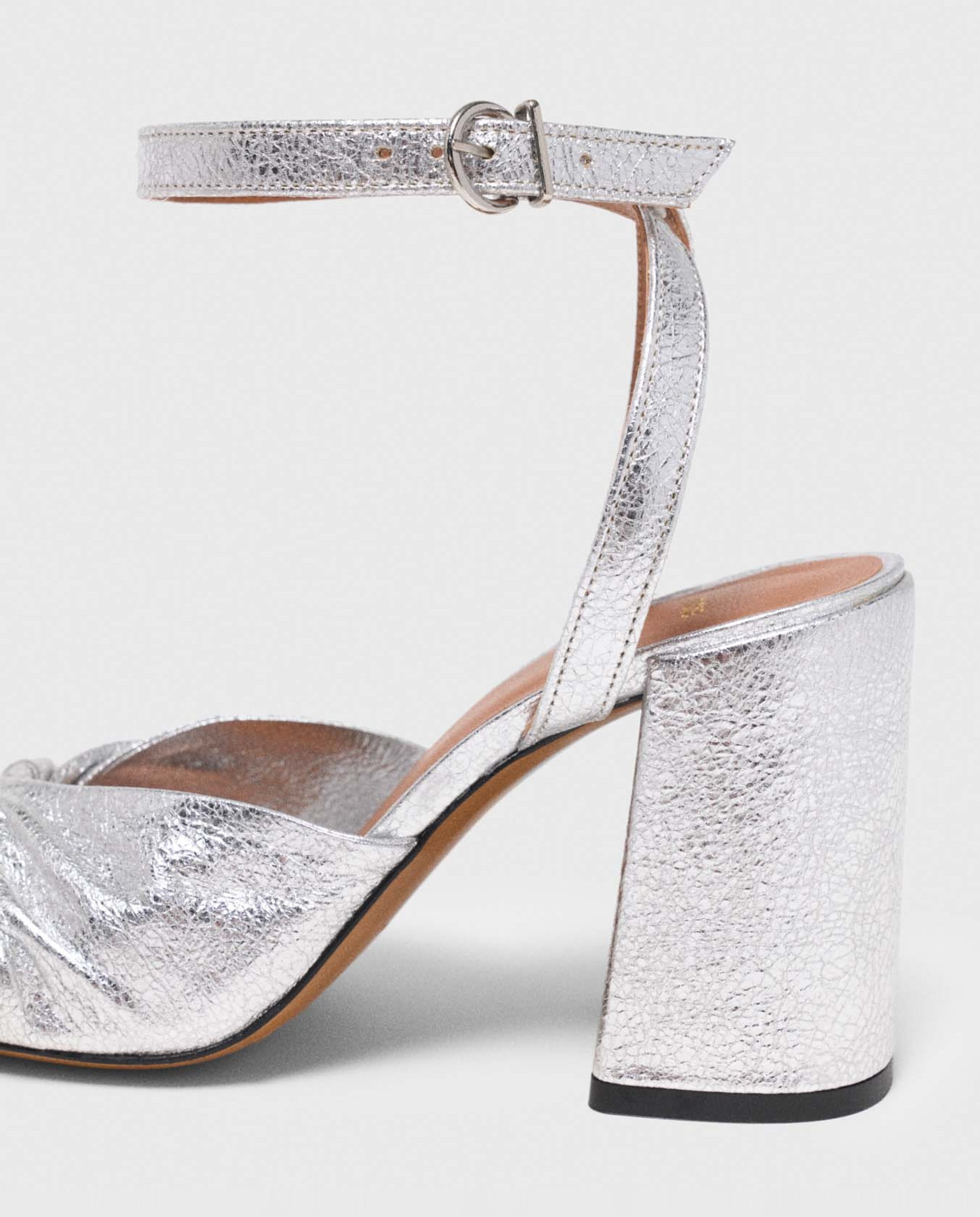 Sandalias de mujer de cuero metalizado con tacón - Maje - Gris Gris-6