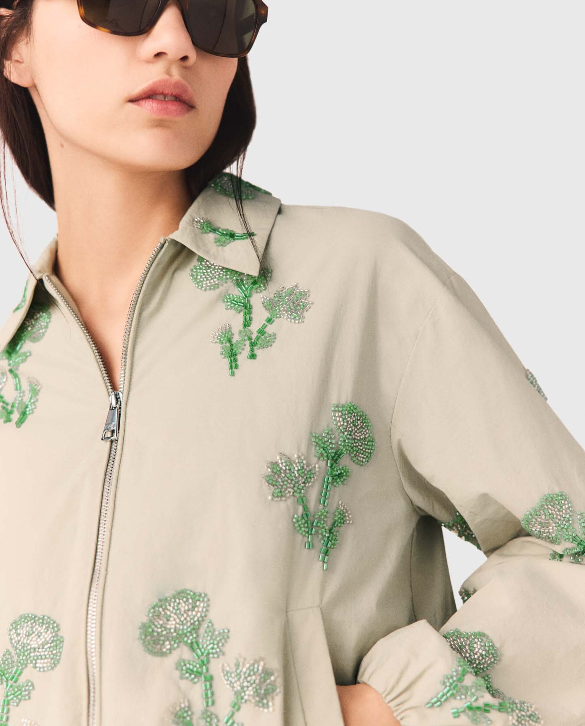 Cazadora Bomber de mujer holgada bordada con perlas - Maje - Beige Beige-7