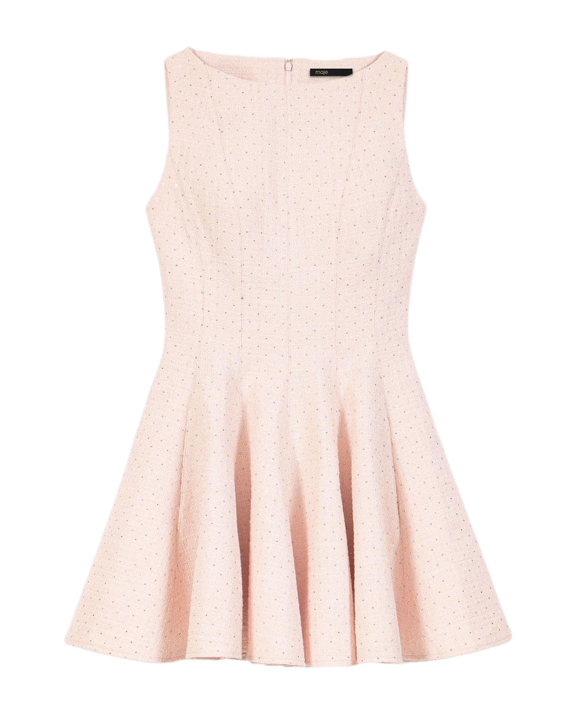 Vestido corto acampanado de tweed - Maje - Rosa claro Rosa claro-7