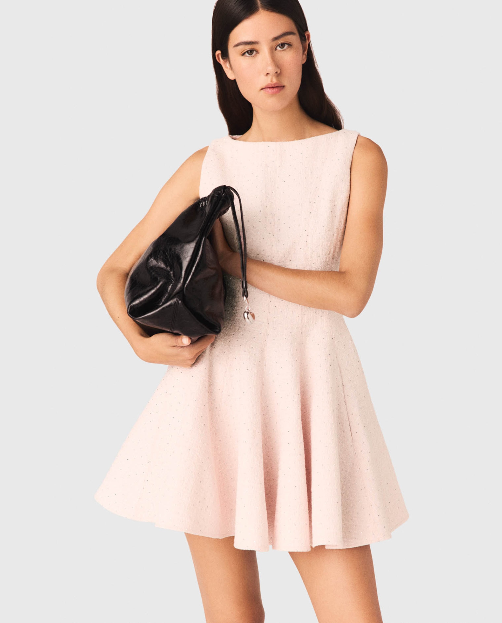 Vestido corto acampanado de tweed - Maje - Rosa claro Rosa claro-5