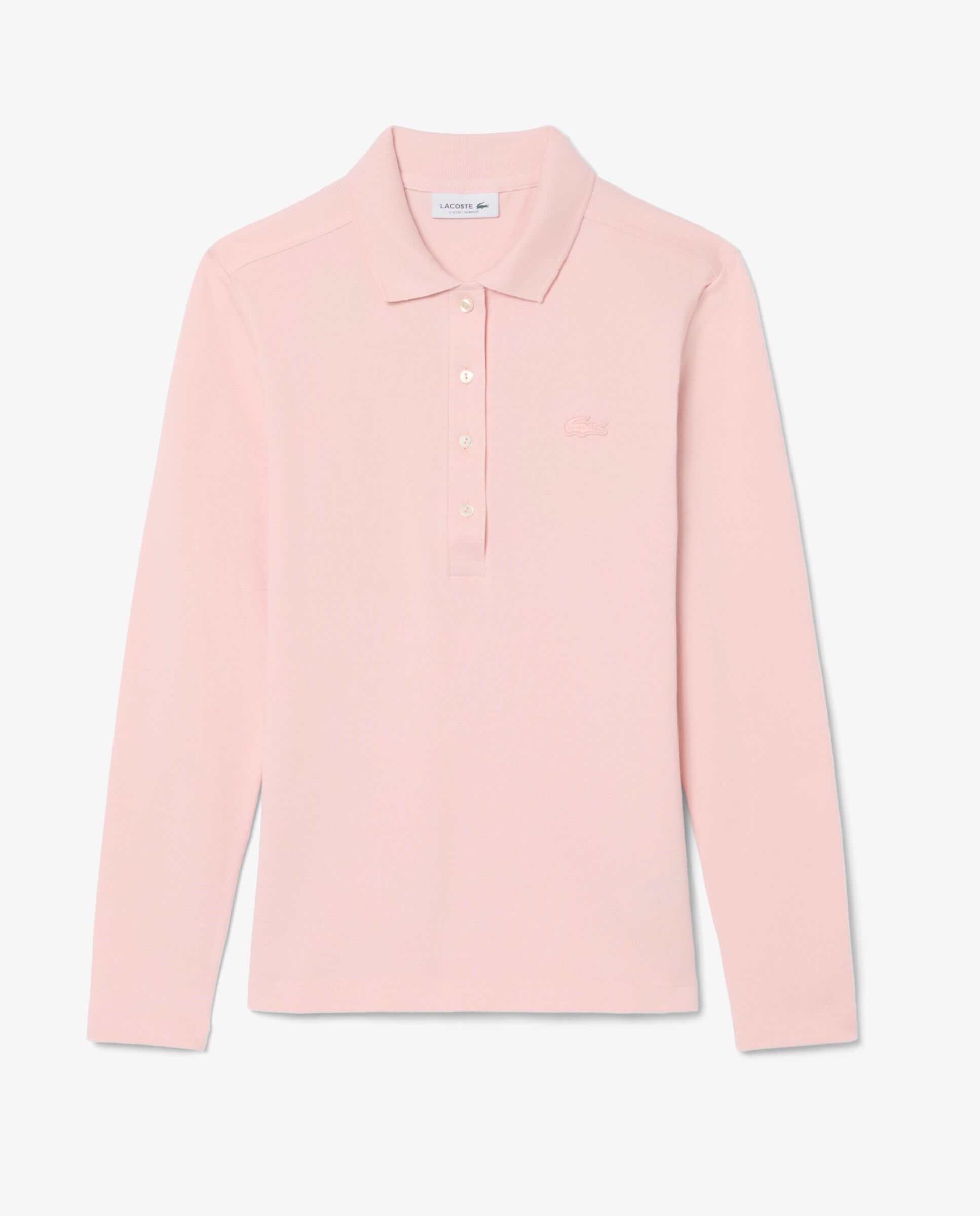 Polo de mujer de corte ajustado de minipiqué elástico de manga larga - Lacoste - Rosa Rosa-6