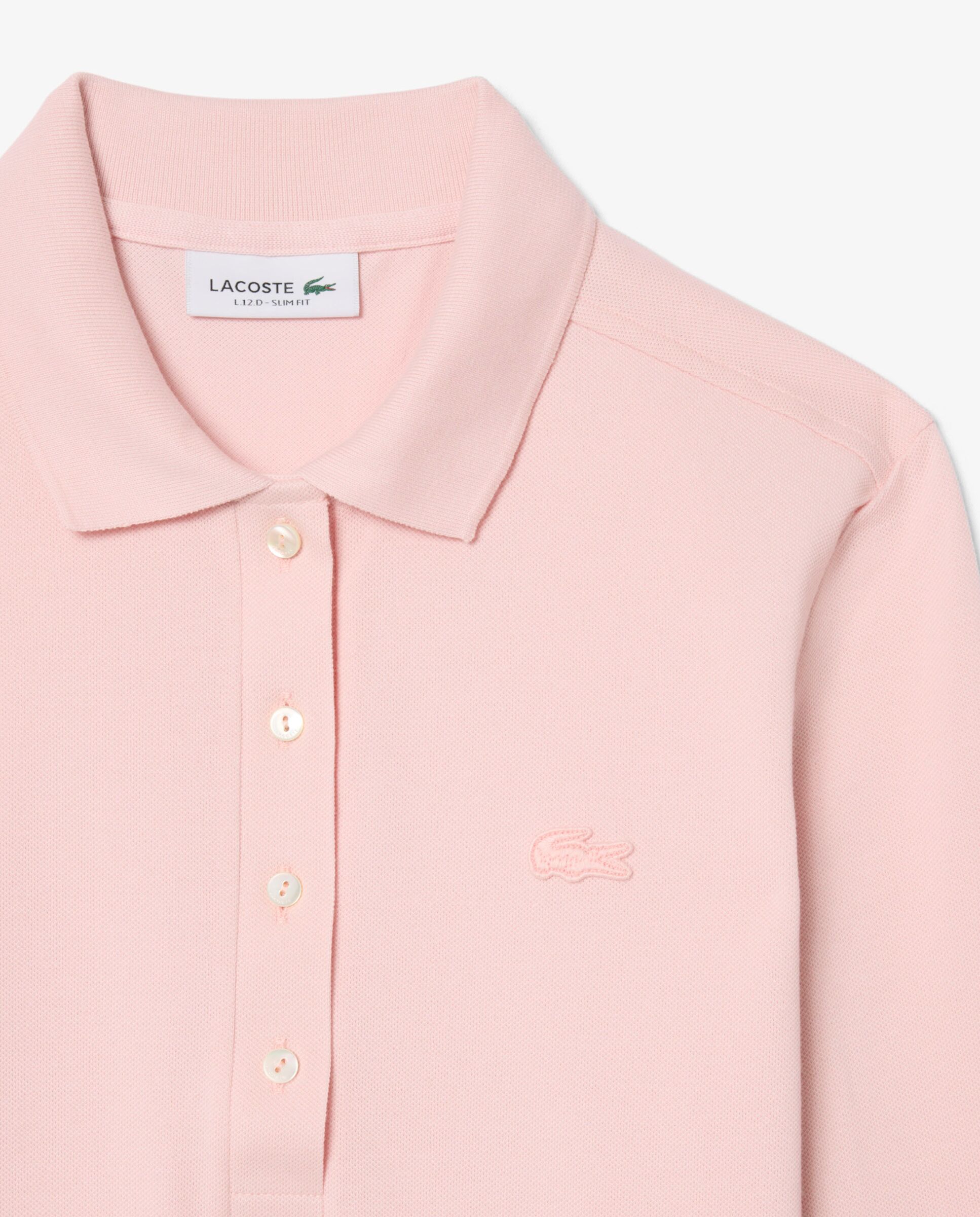Polo de mujer de corte ajustado de minipiqué elástico de manga larga - Lacoste - Rosa Rosa-5