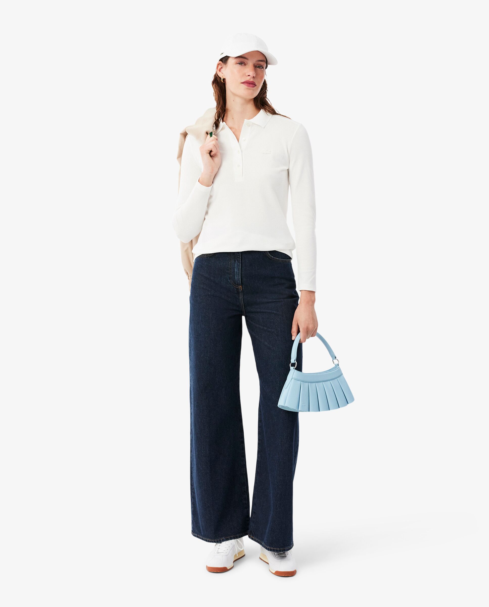 Polo de mujer de corte ajustado de minipiqué elástico de manga corta - Lacoste - Blanco Blanco-4