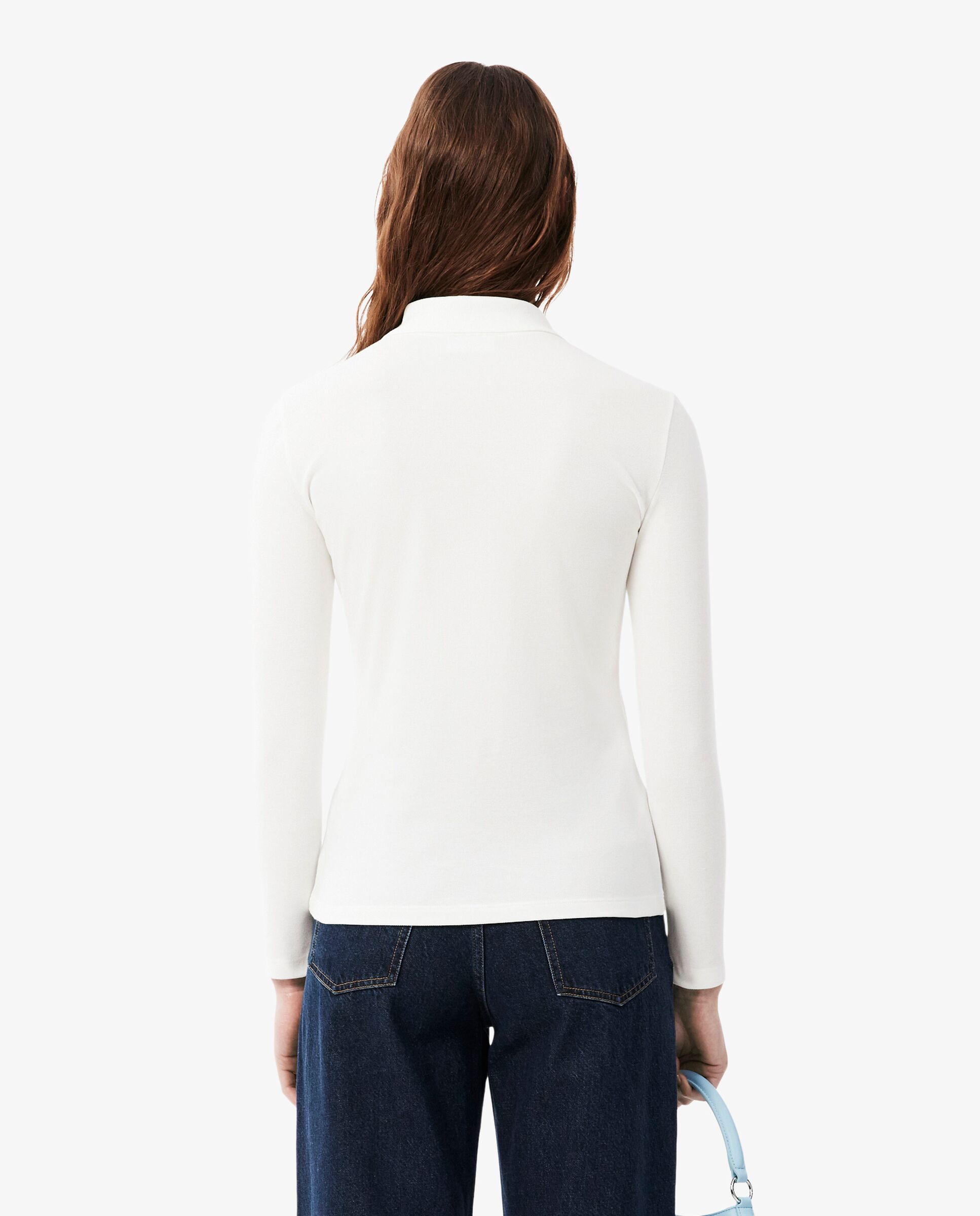 Polo de mujer de corte ajustado de minipiqué elástico de manga larga - Lacoste - Blanco Blanco-2