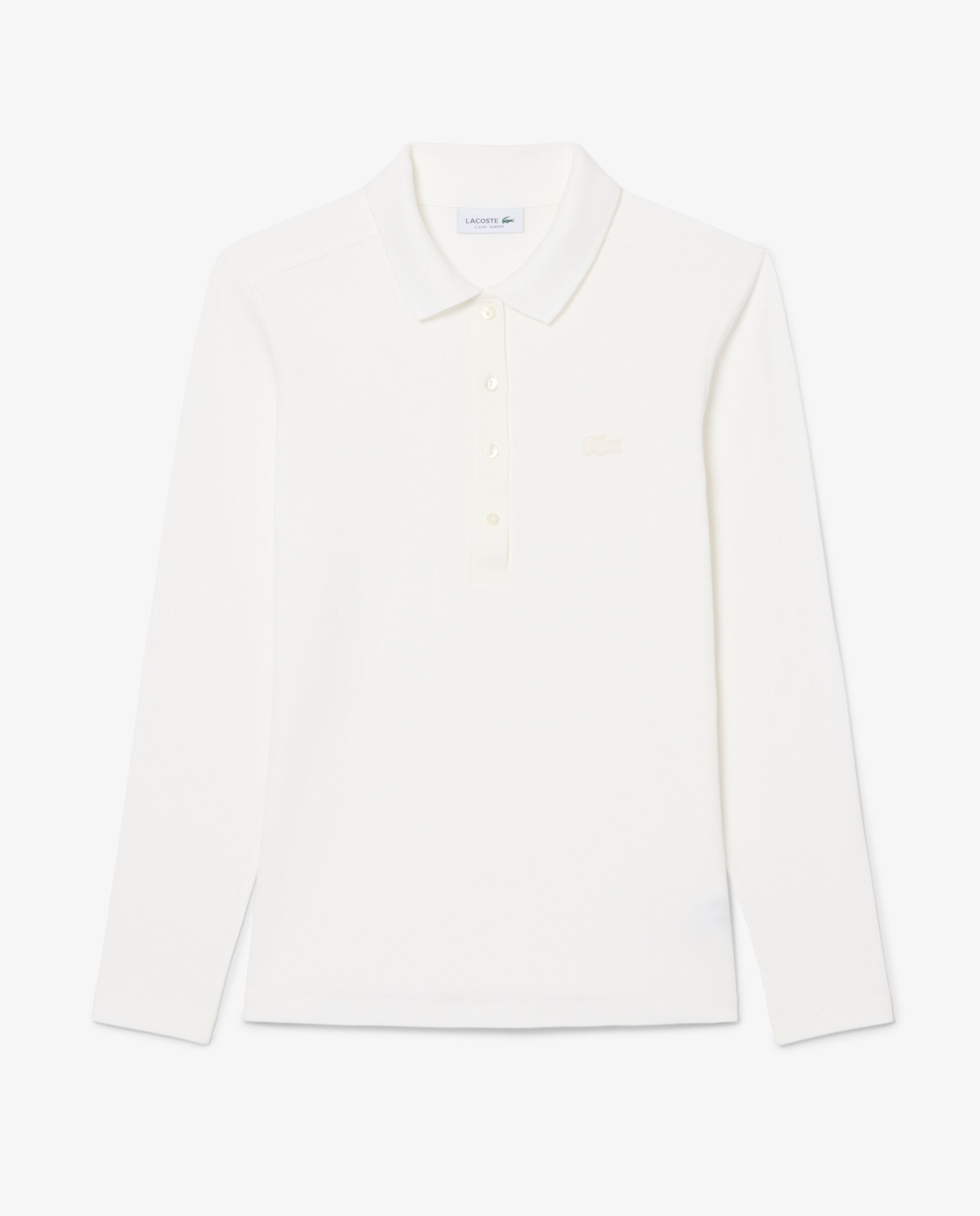 Polo de mujer de corte ajustado de minipiqué elástico de manga larga - Lacoste - Blanco Blanco-6