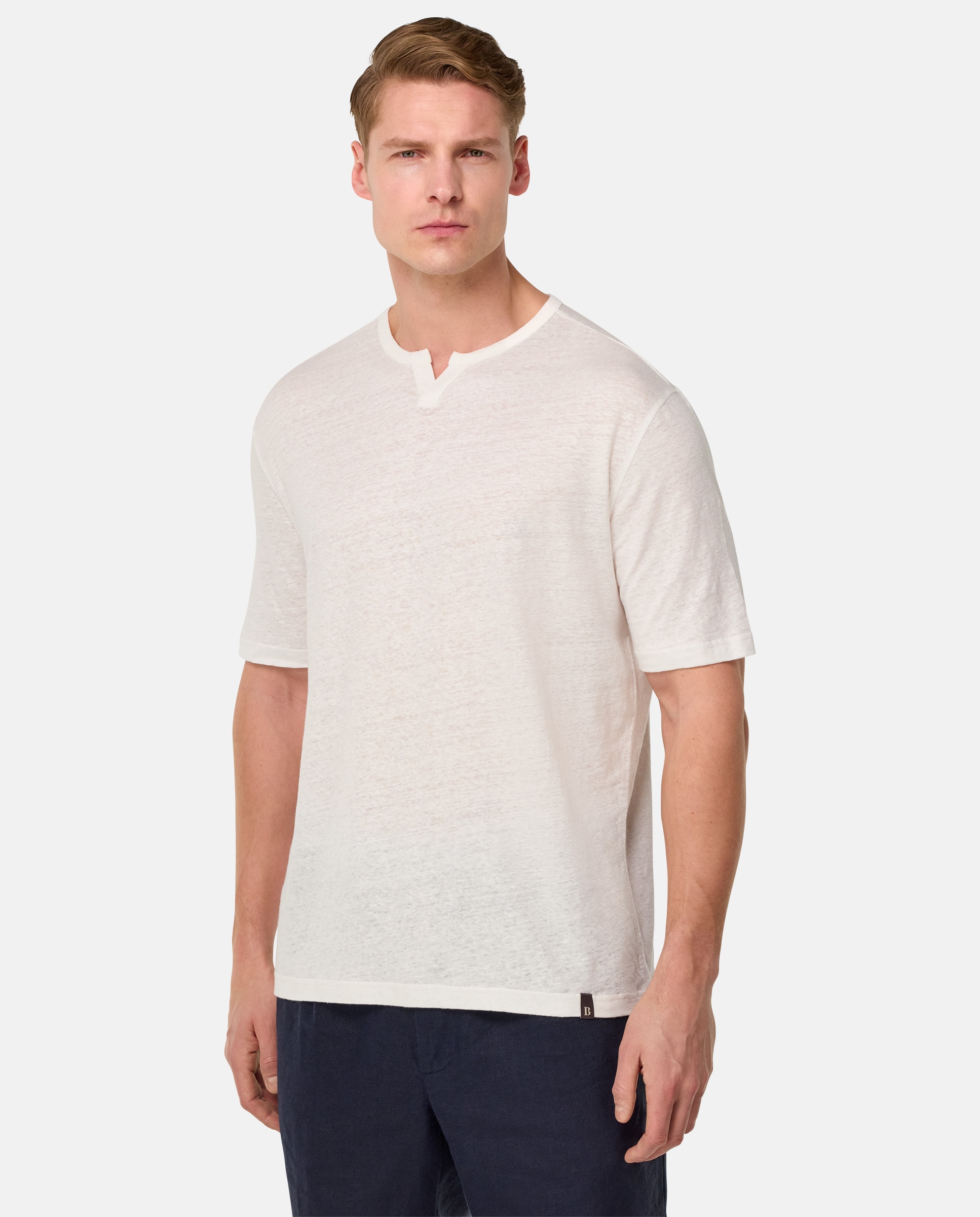 Boggi Milano - Camiseta de hombre de punto de lino stretch elástico.