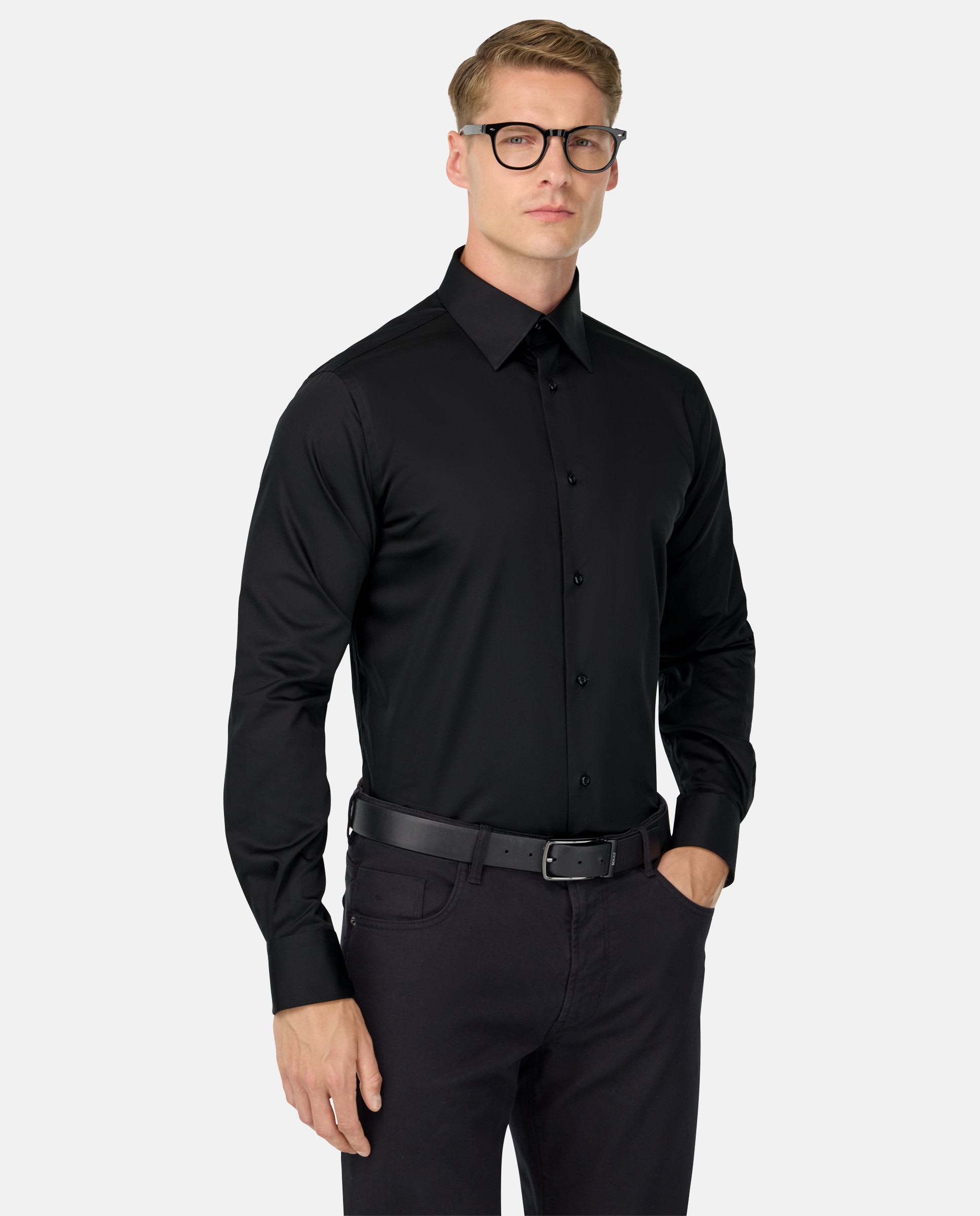 Camisa de satén de algodón corte regular