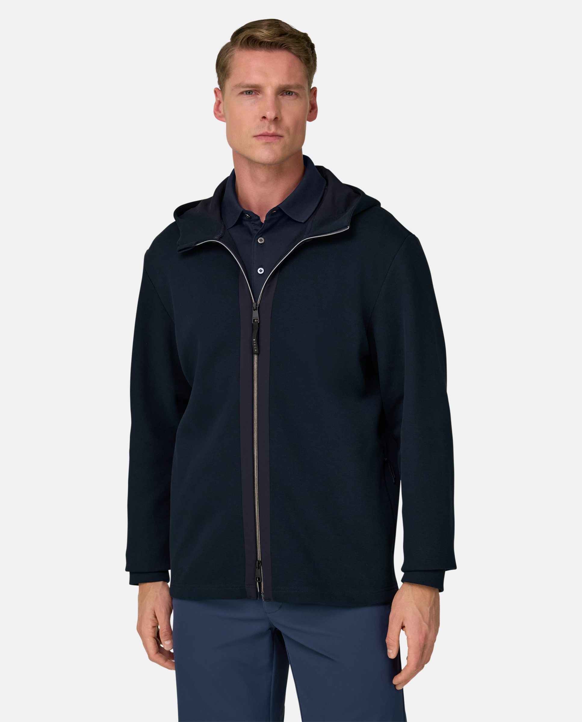 Imagen 0 de Sudadera sin capucha con cremallera completa de mezcla de neopreno ligero con piqué de algodón Azul marino