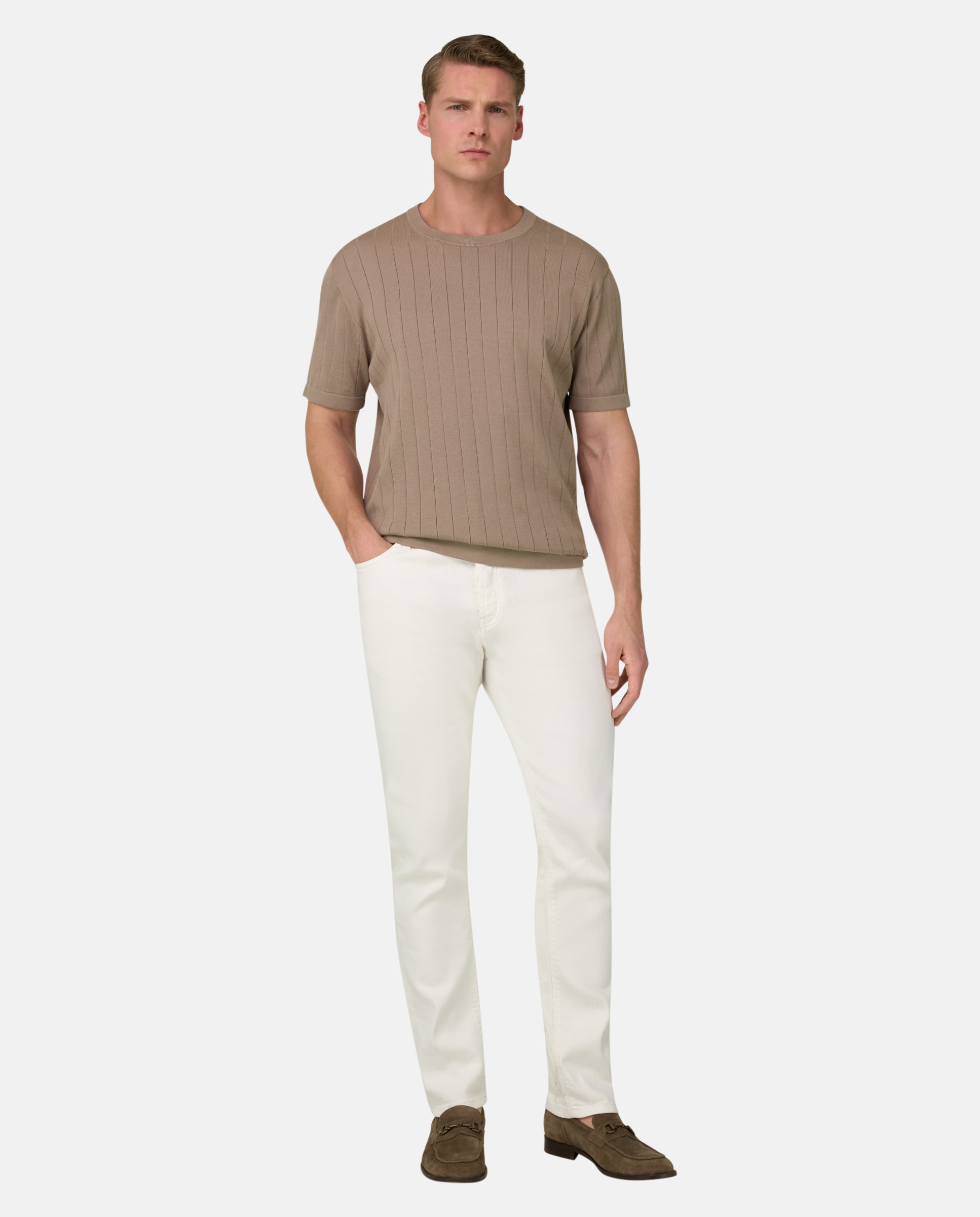 Boggi Milano - Vaquero de denim de algodón crudo blanco.