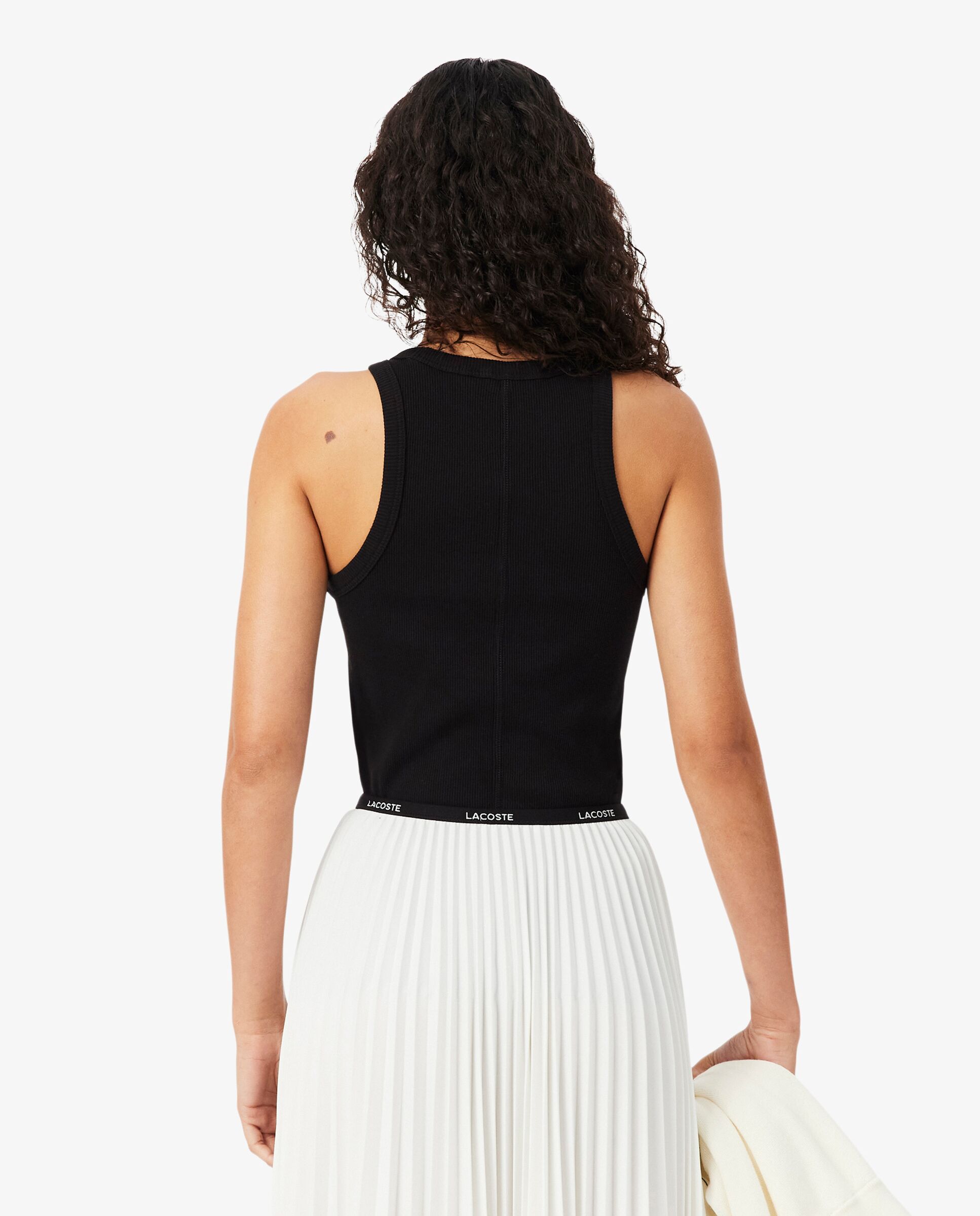 Top de tirantes de corte ajustado de algodón en marrón de manga corta - Lacoste - Negro Negro-2