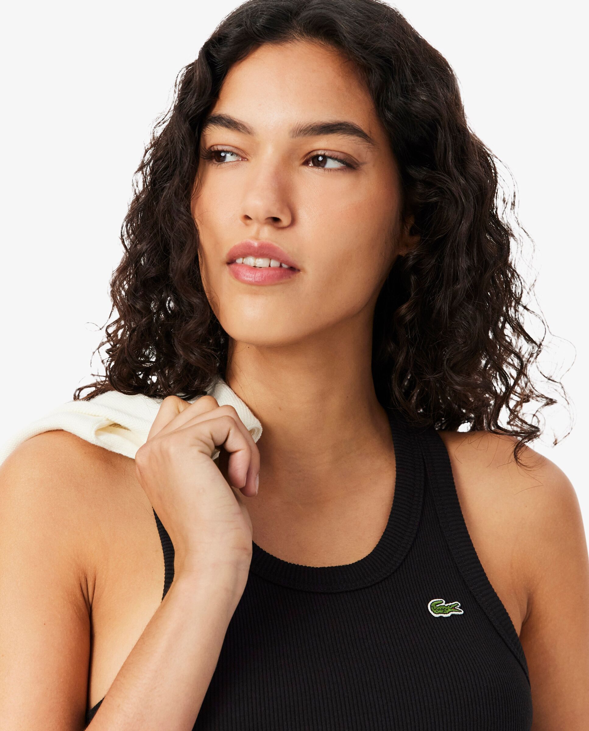 Top de tirantes de corte ajustado de algodón en marrón de manga corta - Lacoste - Negro Negro-3