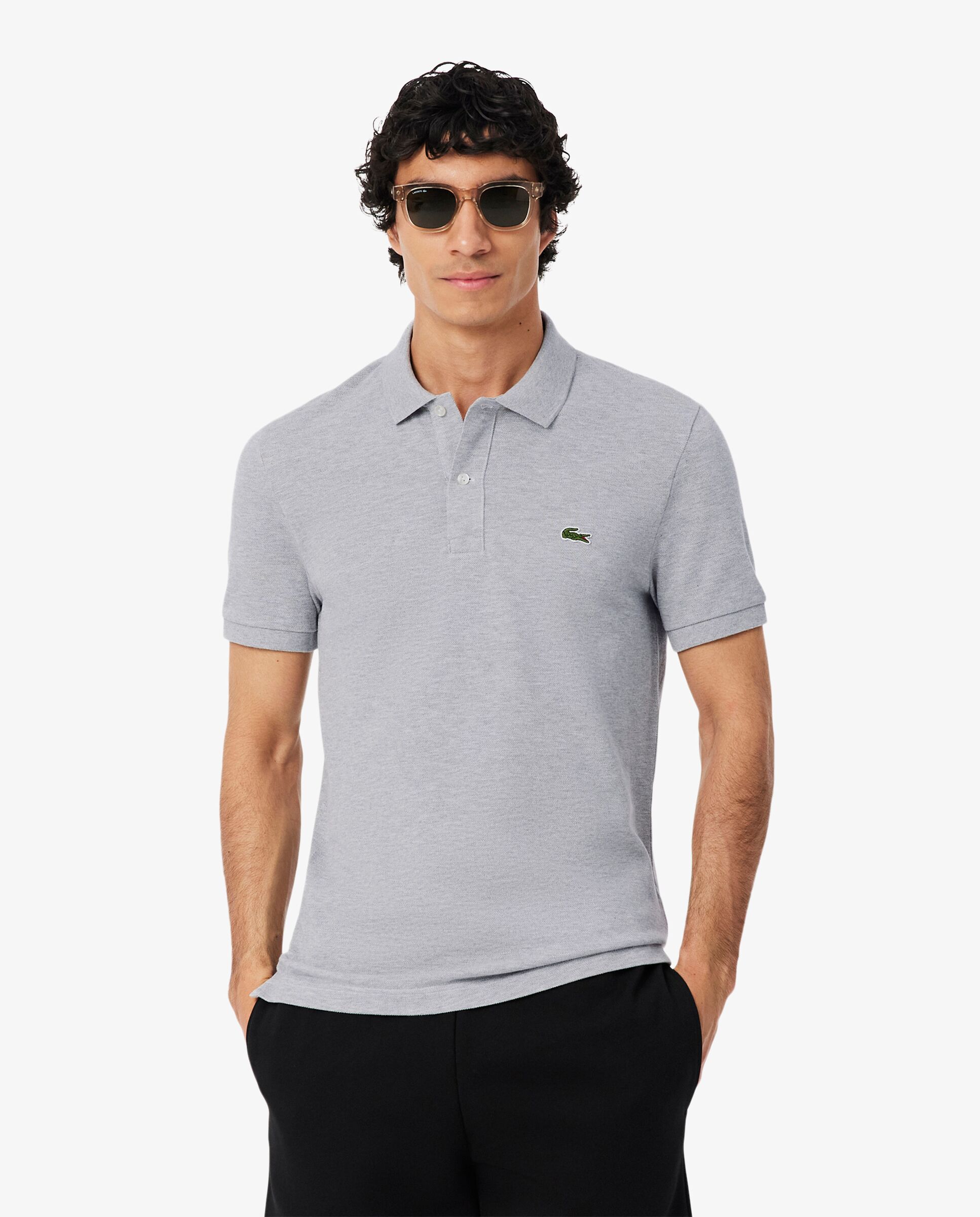 Polo de hombre de piqué de corte ajustado de manga corta - Gris claro Gris claro-1