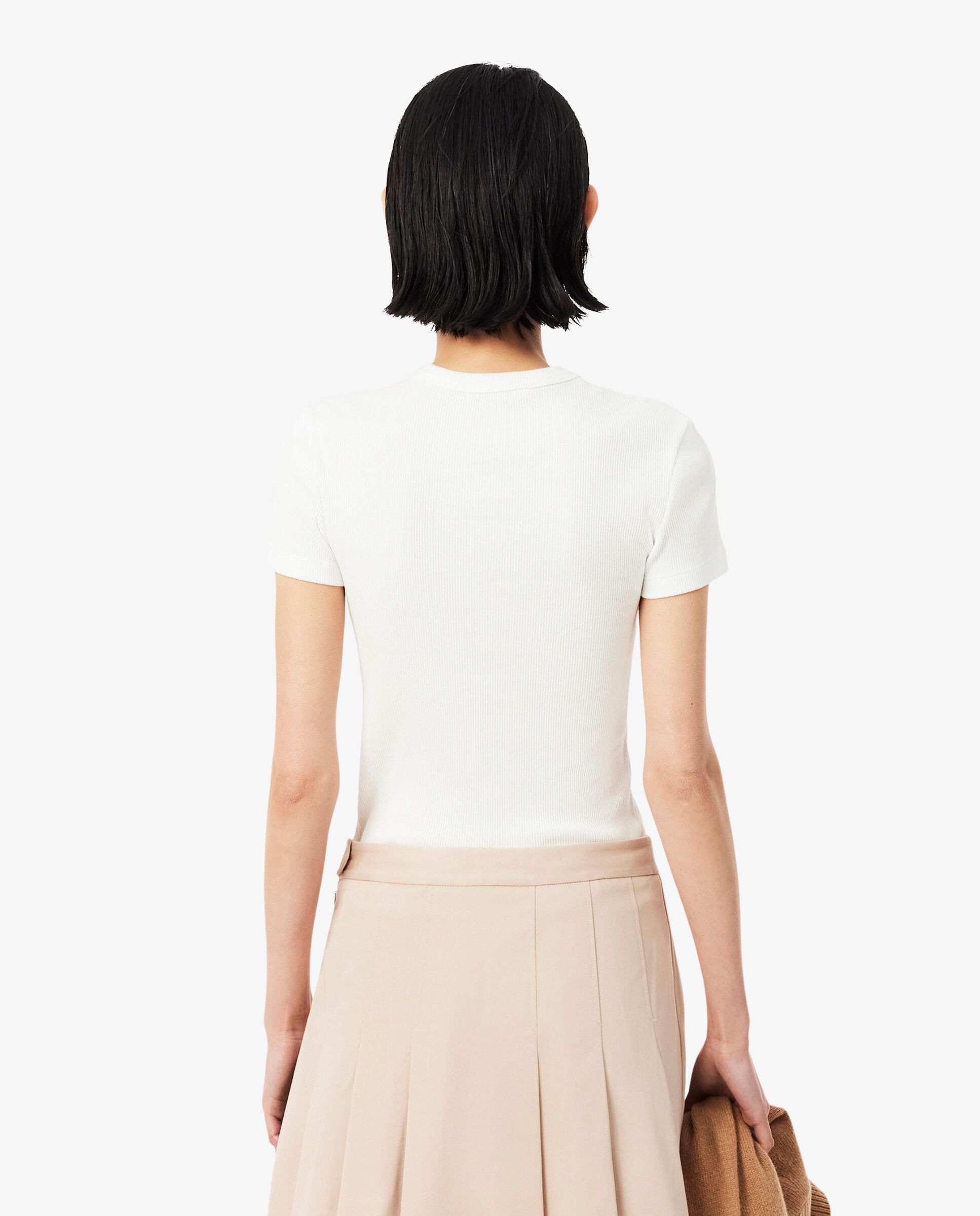 Camiseta de mujer de canalé de algodón de corte ajustado de manga corta - Lacoste - Blanco Blanco-2