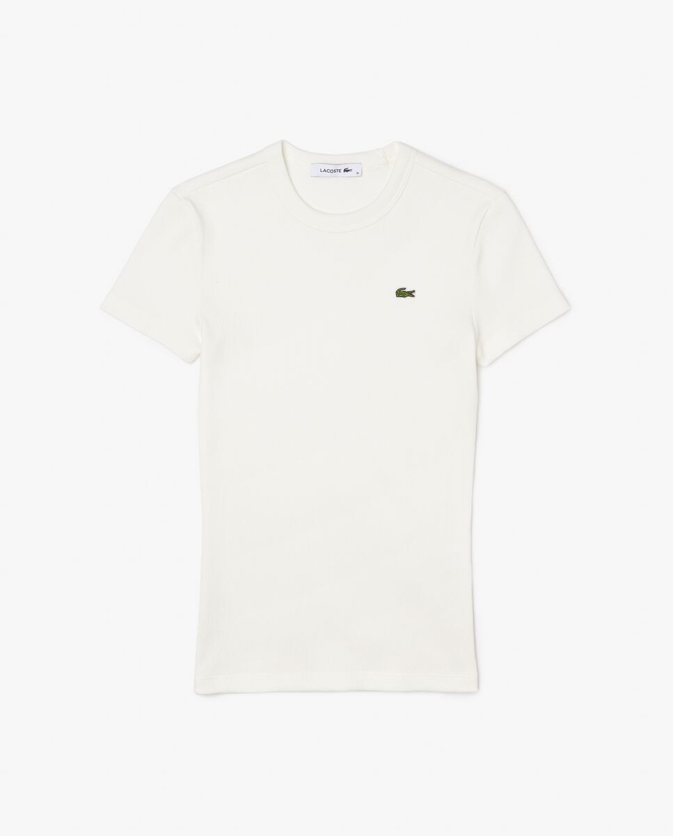 Camiseta de mujer de canalé de algodón de corte ajustado de manga corta - Lacoste - Blanco Blanco-6