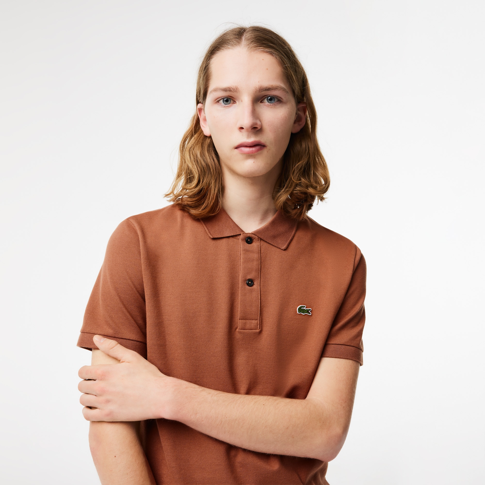 Polo de hombre de piqué de corte ajustado de manga corta - Lacoste - Marrón claro Marrón claro-3
