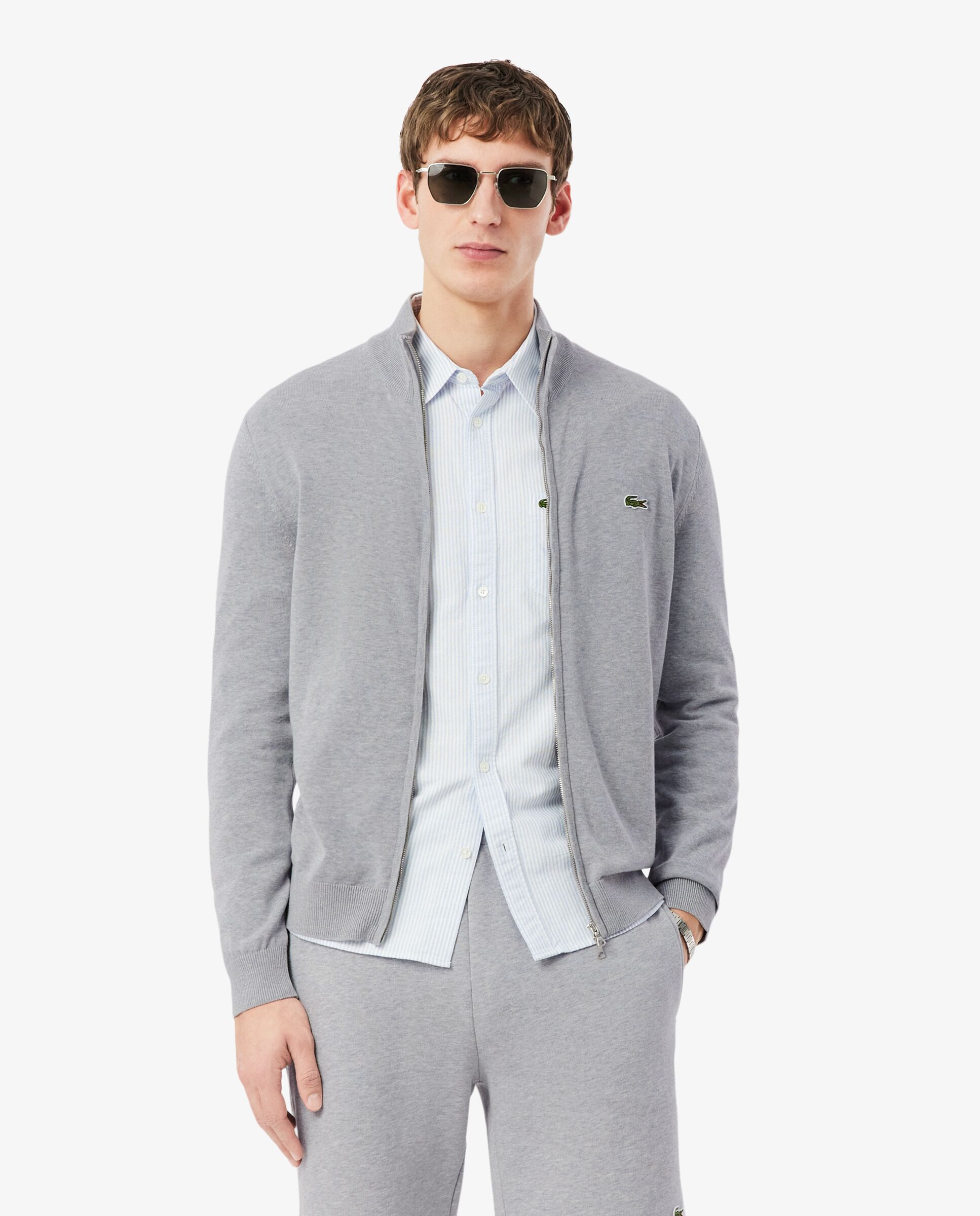 Imagen 1 de Jersey de hombre de cuello alto de algodón con cremallera Gris oscuro