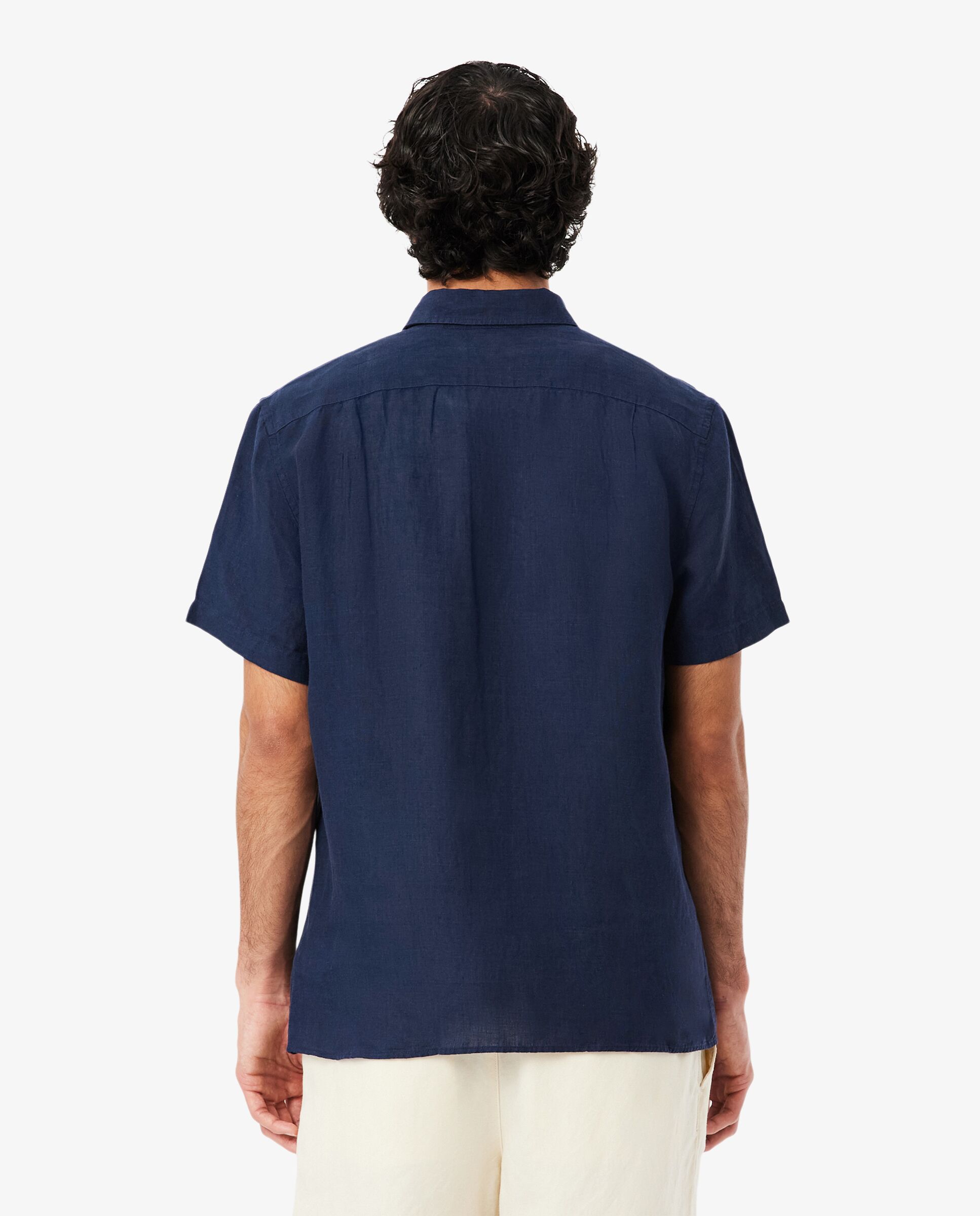 Camisa de hombre de lino de manga corta - Azul marino Azul marino-2