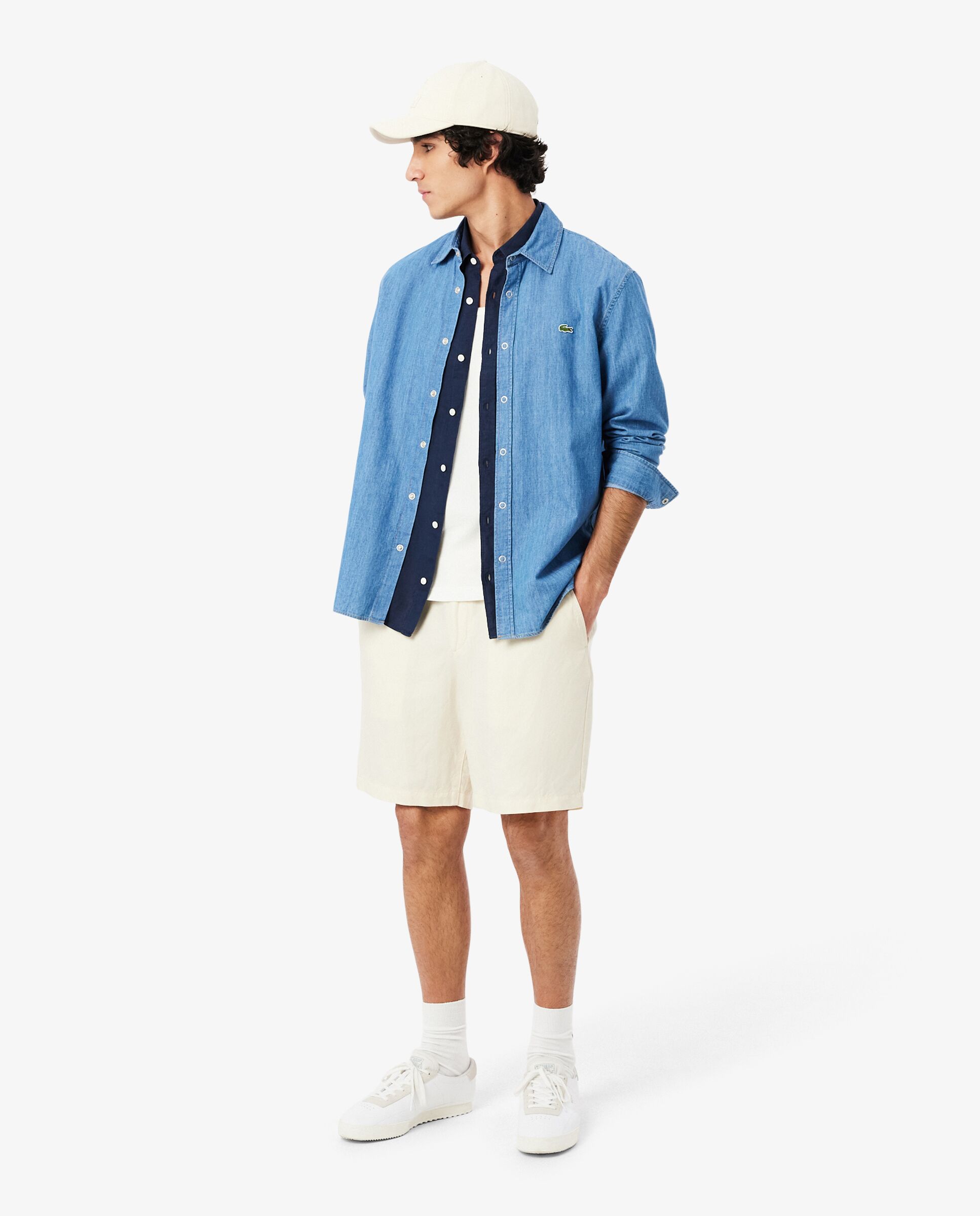 Camisa de hombre de lino de manga corta - Azul marino Azul marino-4