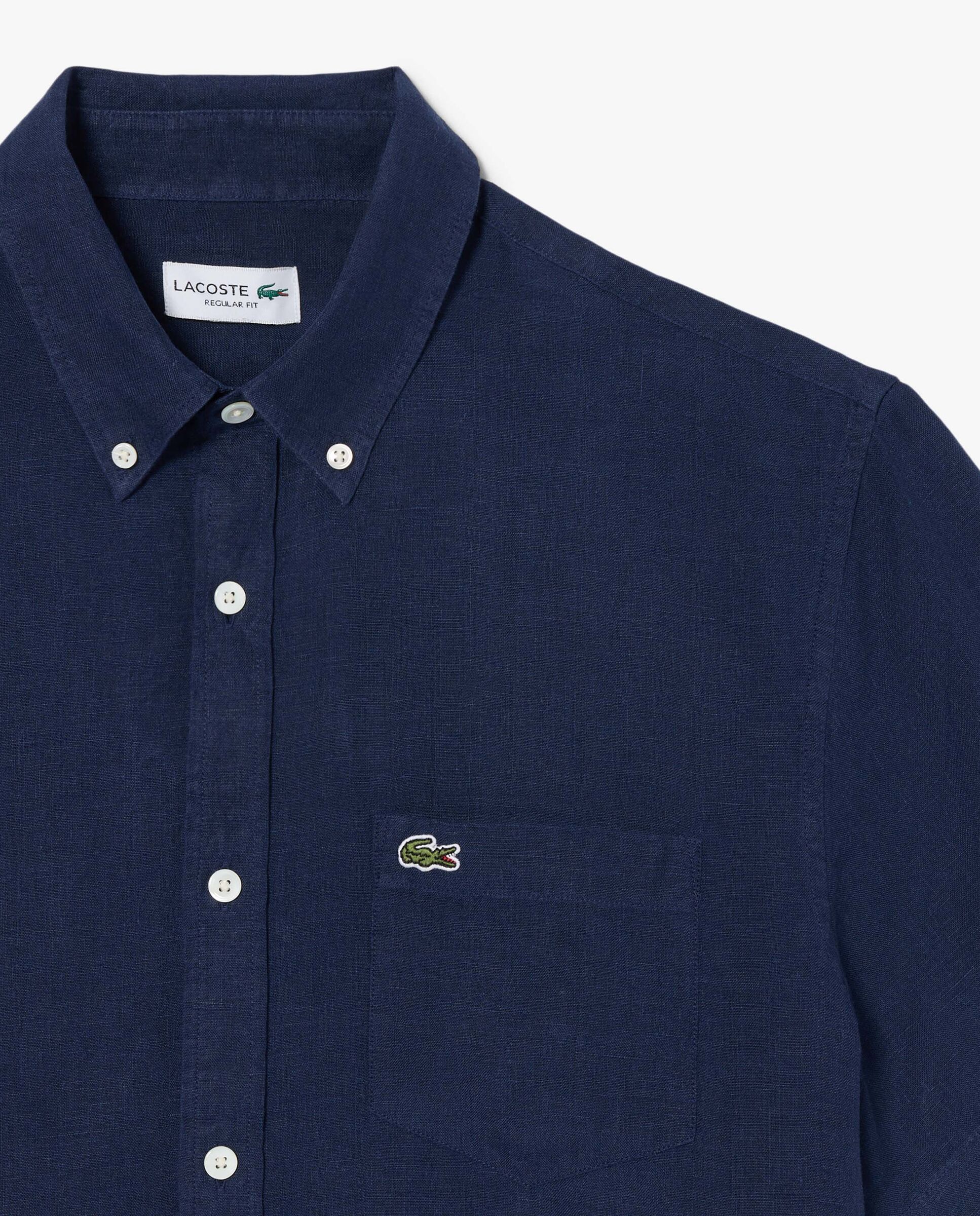 Camisa de hombre de lino de manga corta - Azul marino Azul marino-5