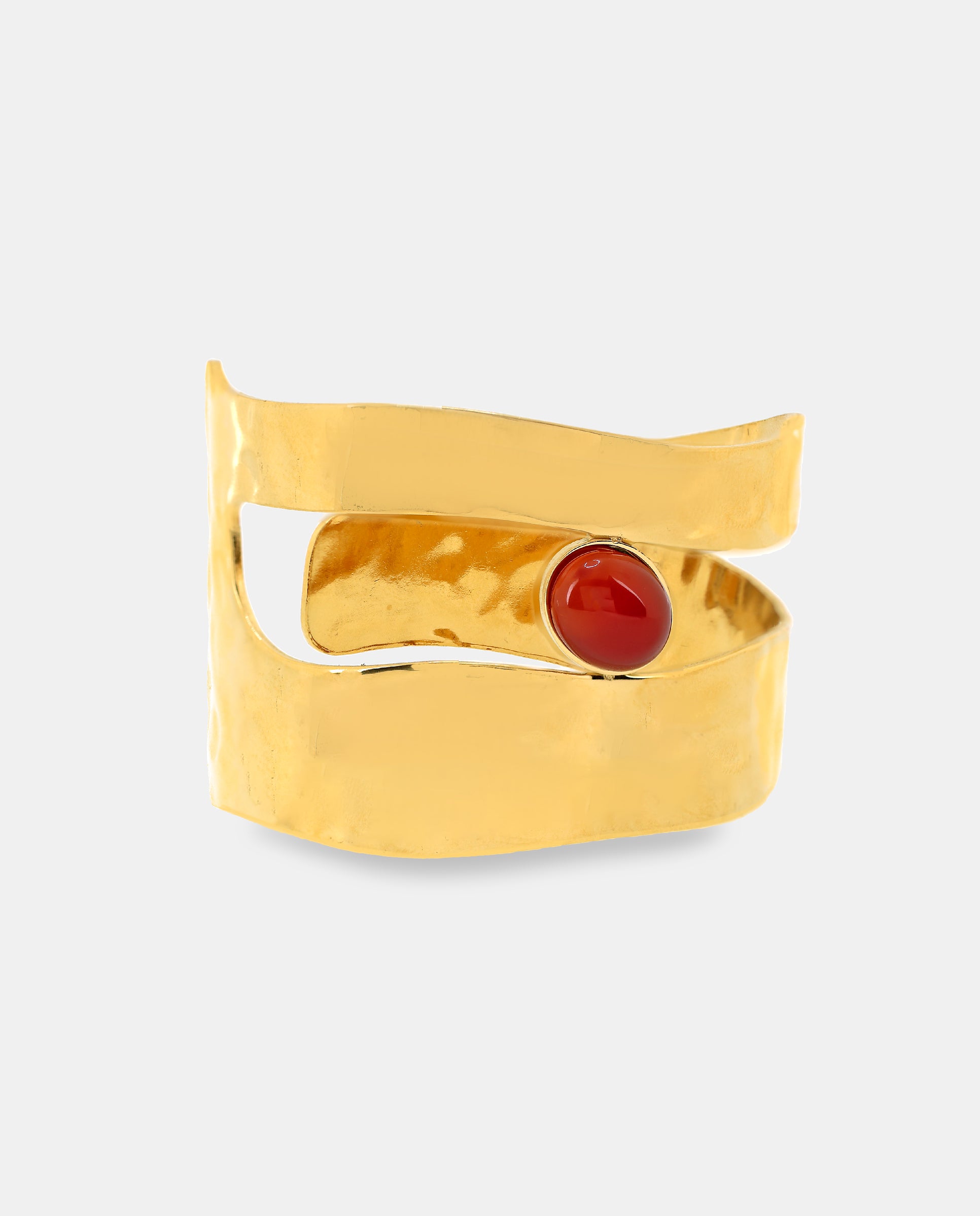Brazalete ancho en acero con lineas abiertas y piedra - Neckmarine - - Dorado Dorado-1