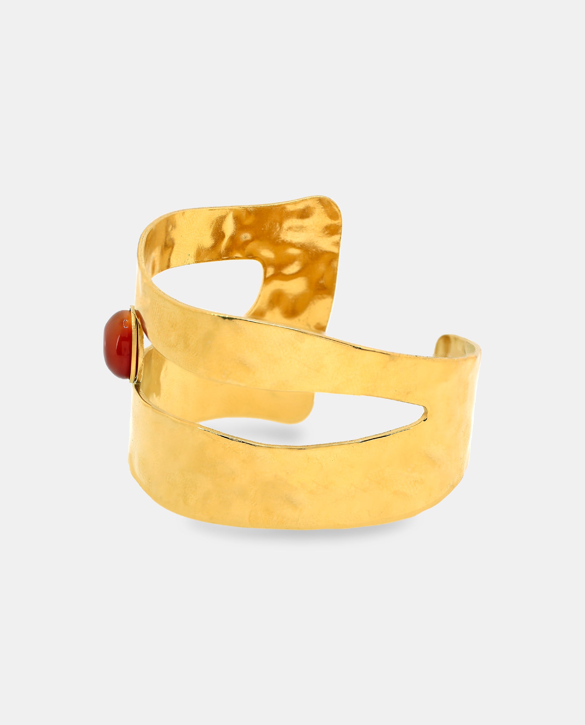Brazalete ancho en acero con lineas abiertas y piedra - Neckmarine - - Dorado Dorado-2