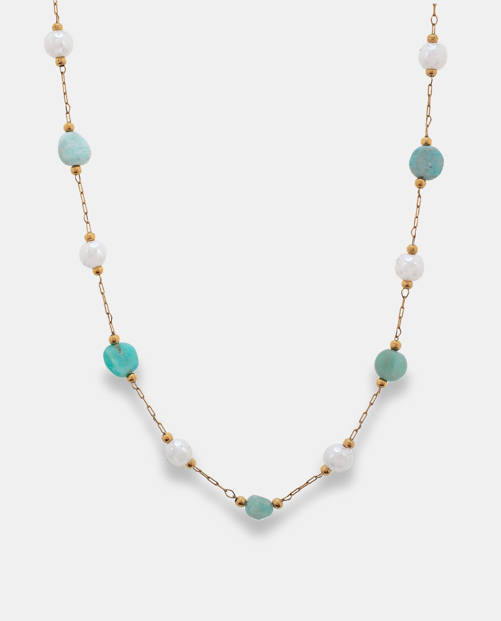Imagen 0 de Collar en acero dorado con piedras irregulares y pequeñas piedras Blanco