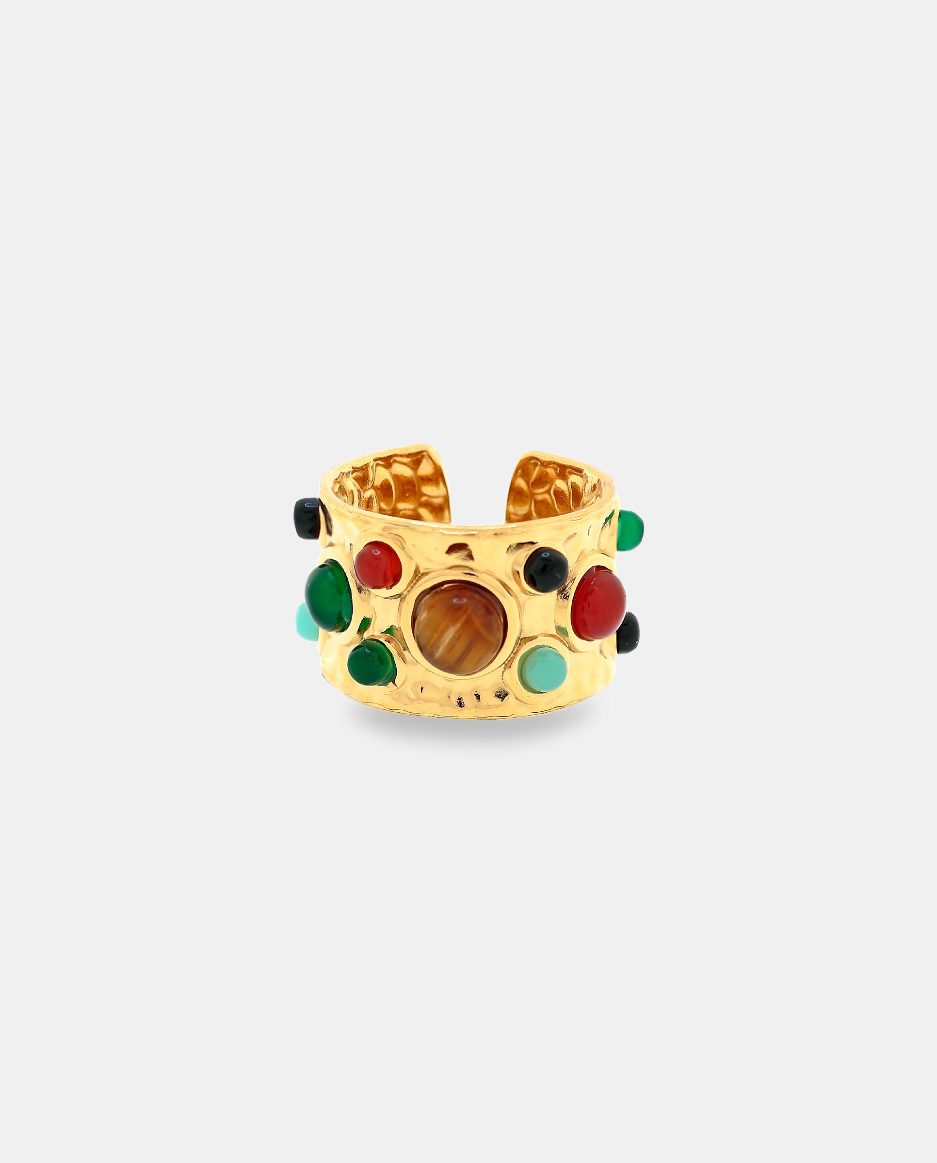 Imagen 0 de Anillo ancho en acero dorado con piedras de colores Dorado